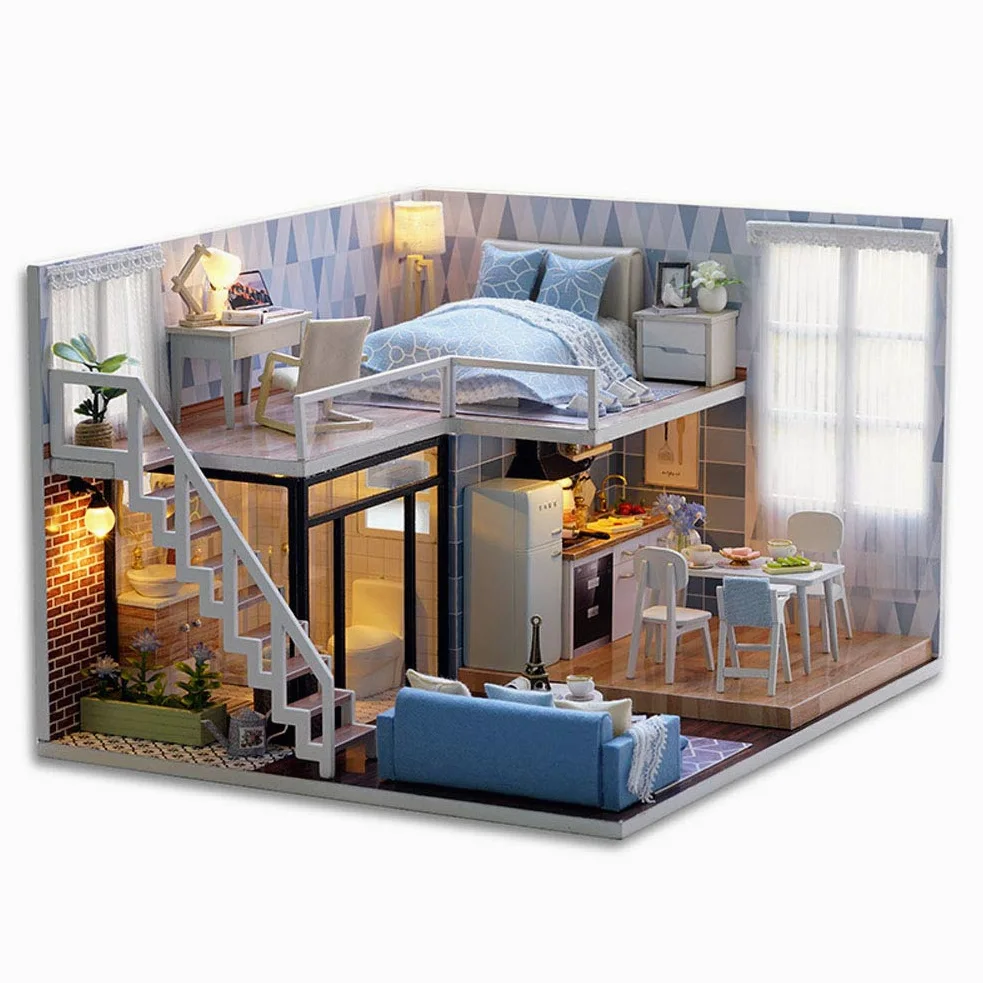 Fabater Puzzle in Legno 3D per Casa delle Bambole Kit Casa delle Bambole Fai-da-te con Mobili, Giocattolo Educativo Fatto a Mano, Miglior Regalo per Ragazze, attività Divertente per la Famiglia