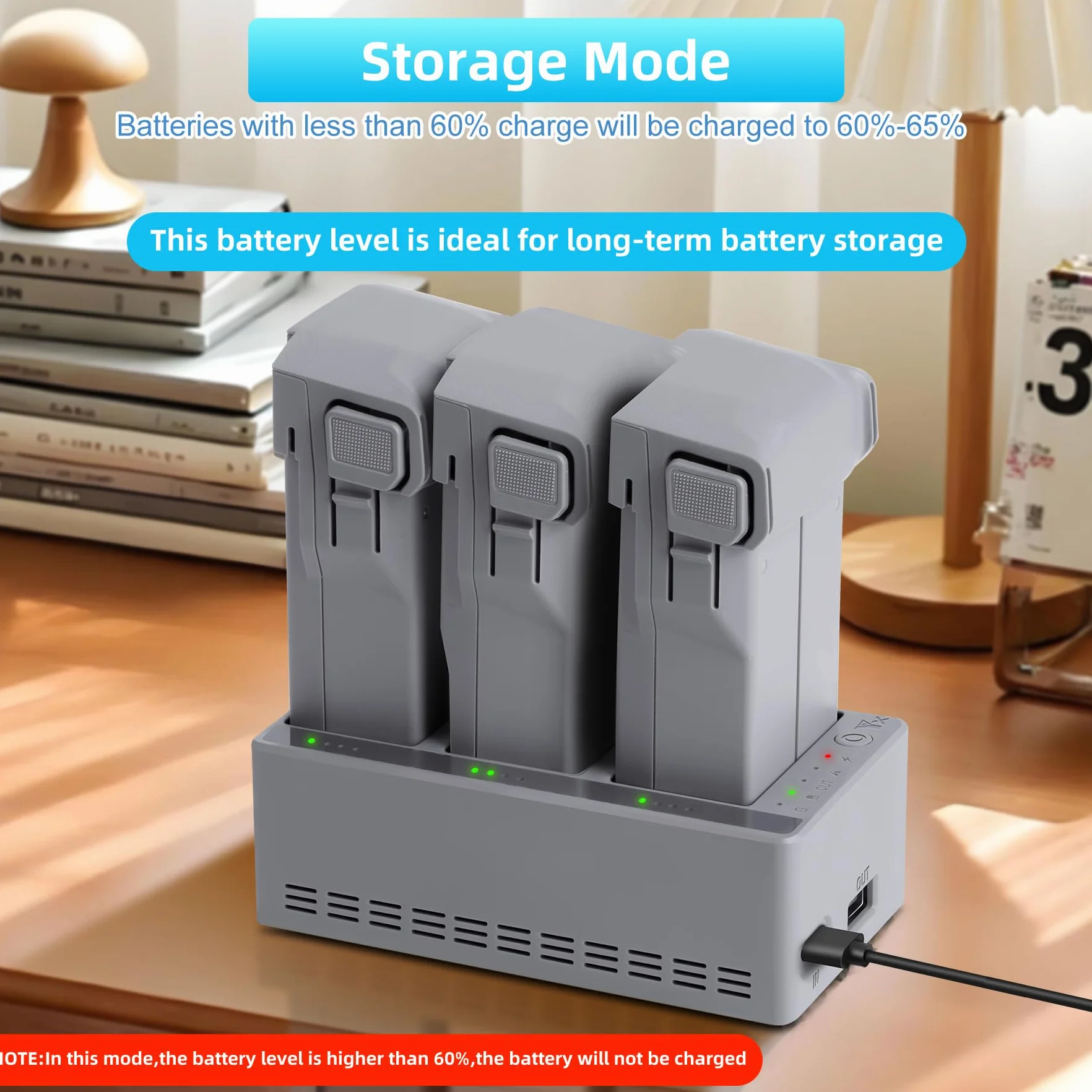 Caricabatterie veloce da 100 W con carica di archiviazione per drone DJI Mini 5 4 3 Pro, hub di ricarica bidirezionale, carica tre batterie accessori