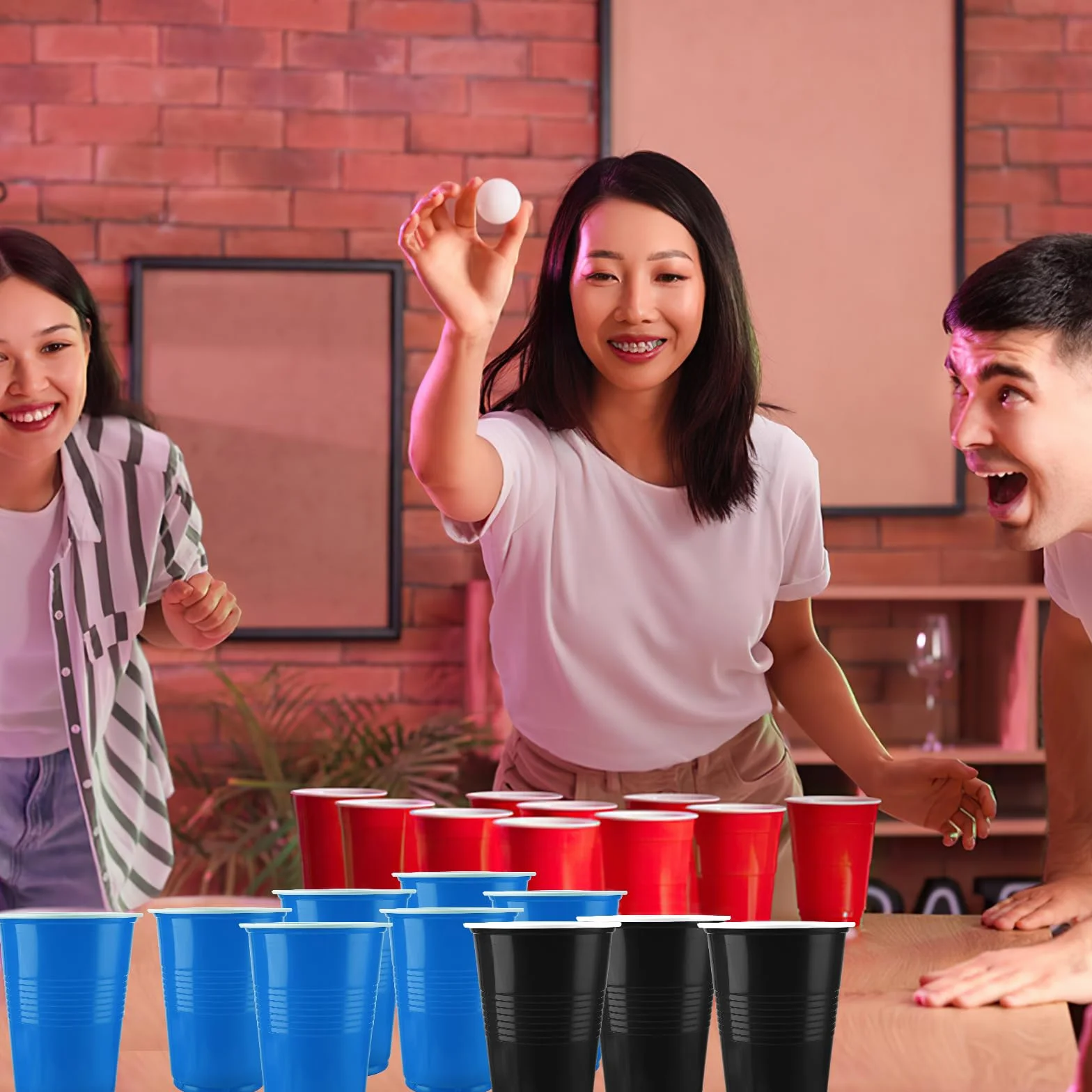 Sprifityy Beer Pong,51 Pezzi 500ml Bicchieri Beer Pong e 12 Pezzi Palline da P ing Pong,Bicchieri di plastica riutilizzabili,per Giochi di bevute, Feste, Compleanni, Matrimoni, Campeggio