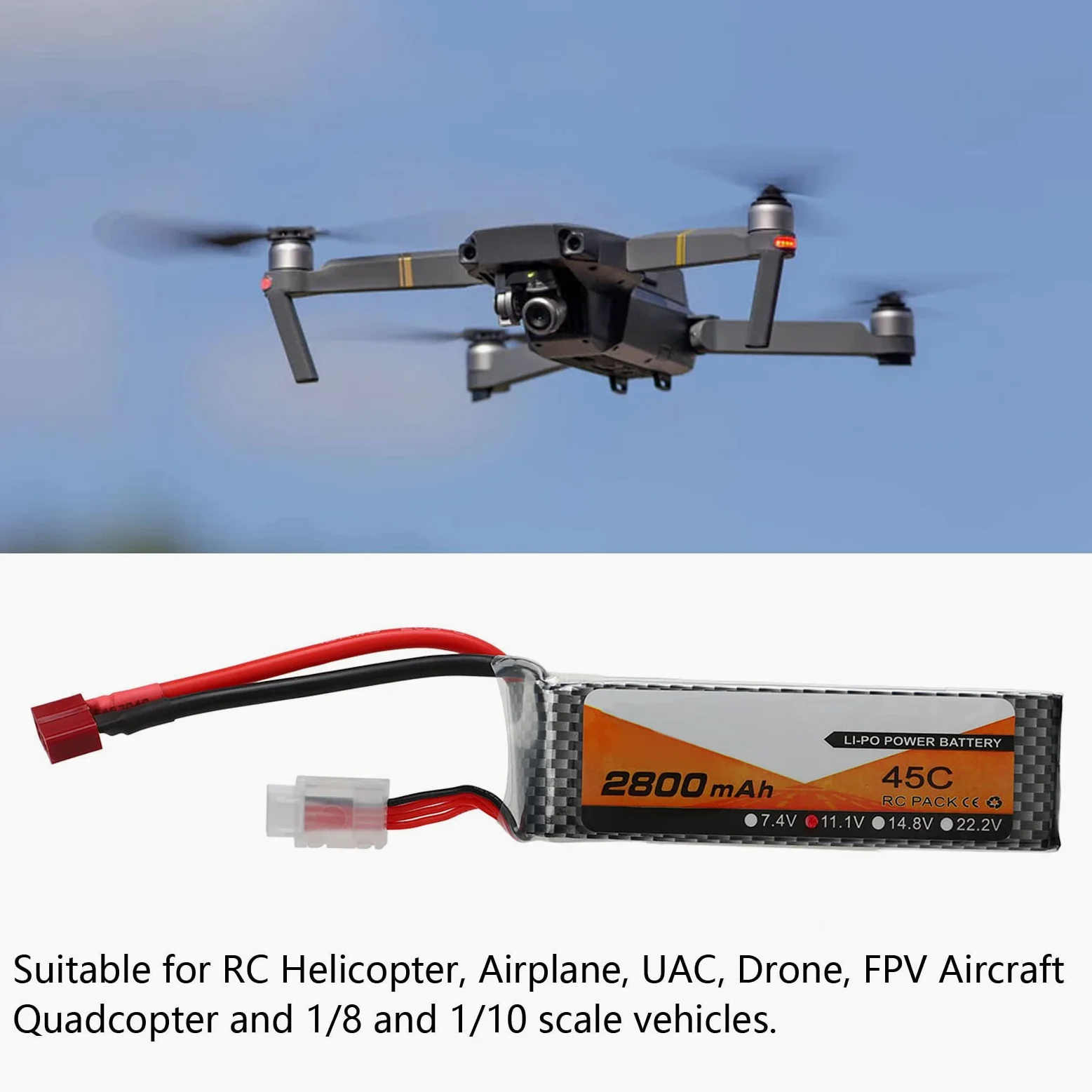 Batteria Lipo, 3S 11.1V 2800mAh 45C Batteria RC T Plug Custodia Rigida Batteria per RC Auto Aereo Drone Elicottero Barca