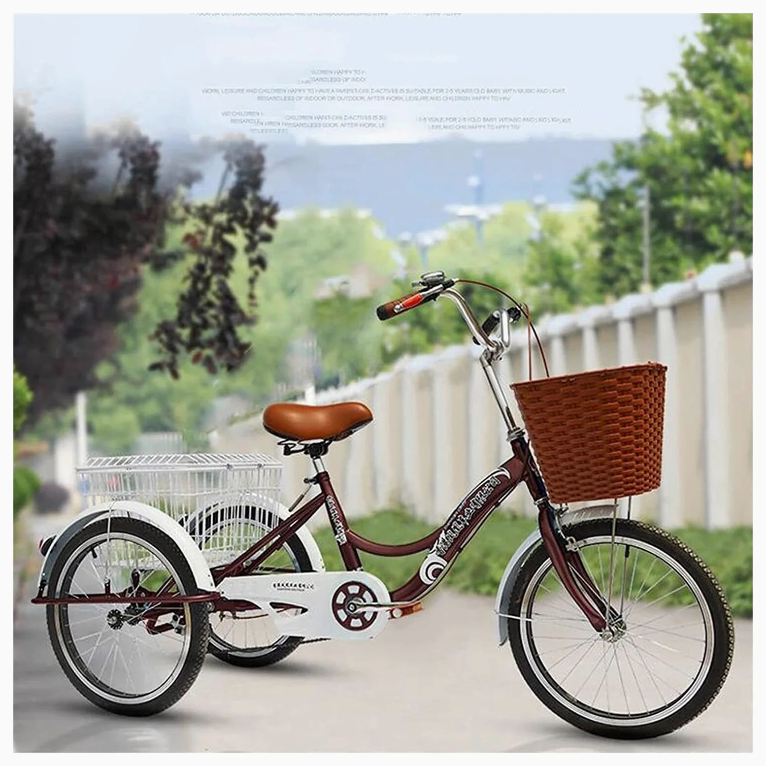 Tricicli di carico per adulti, bici da cruc, triciclo per adulti, pedale di manodopera da 50,8 cm con sedile regolabile, bicicletta a 3 ruote con cestino per la spesa, Lights Bell for Men