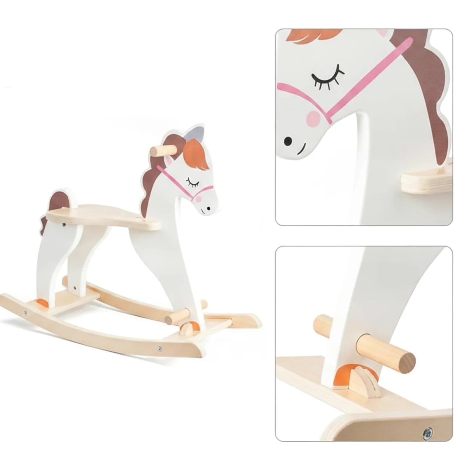 Cavallo a Dondolo per Bambini Cavalluccio Dondolo Legno Giocattolo Cavalcabile Presa Sicura Seduta Comoda Limitatore Dondolio 30 Gradi per Abilità