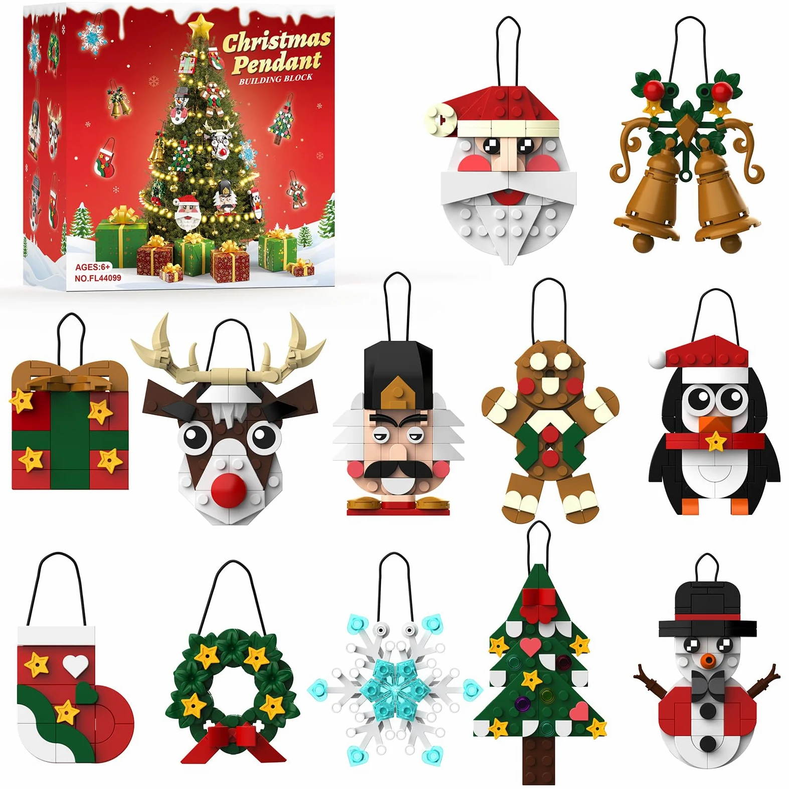 Calendario Avvento 2025 per Bambini, Set di Blocchi di Costruzione Ornamenti Natalizi - 12 Pezzi di Blocchi Natalizi con Babbo Natale e Pupazzo di Neve, Regalo per Bambini dai 6 anni in su