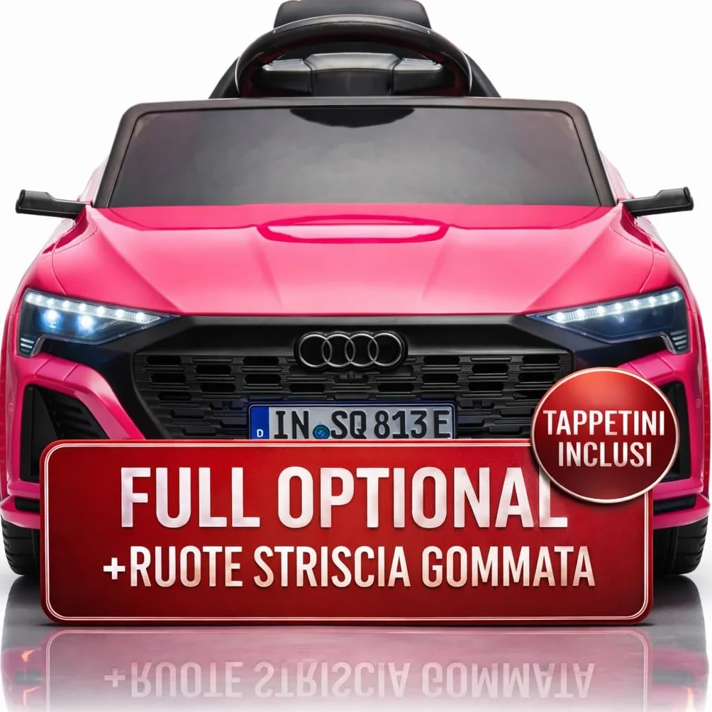 TOYSCAR Auto Macchina Elettrica per Bambini 12V Audi SQ8 e-Tron Sedile Pelle con TAPPETINI Telecomando Cintura di Sicurezza Porte Apribili (Rosa)