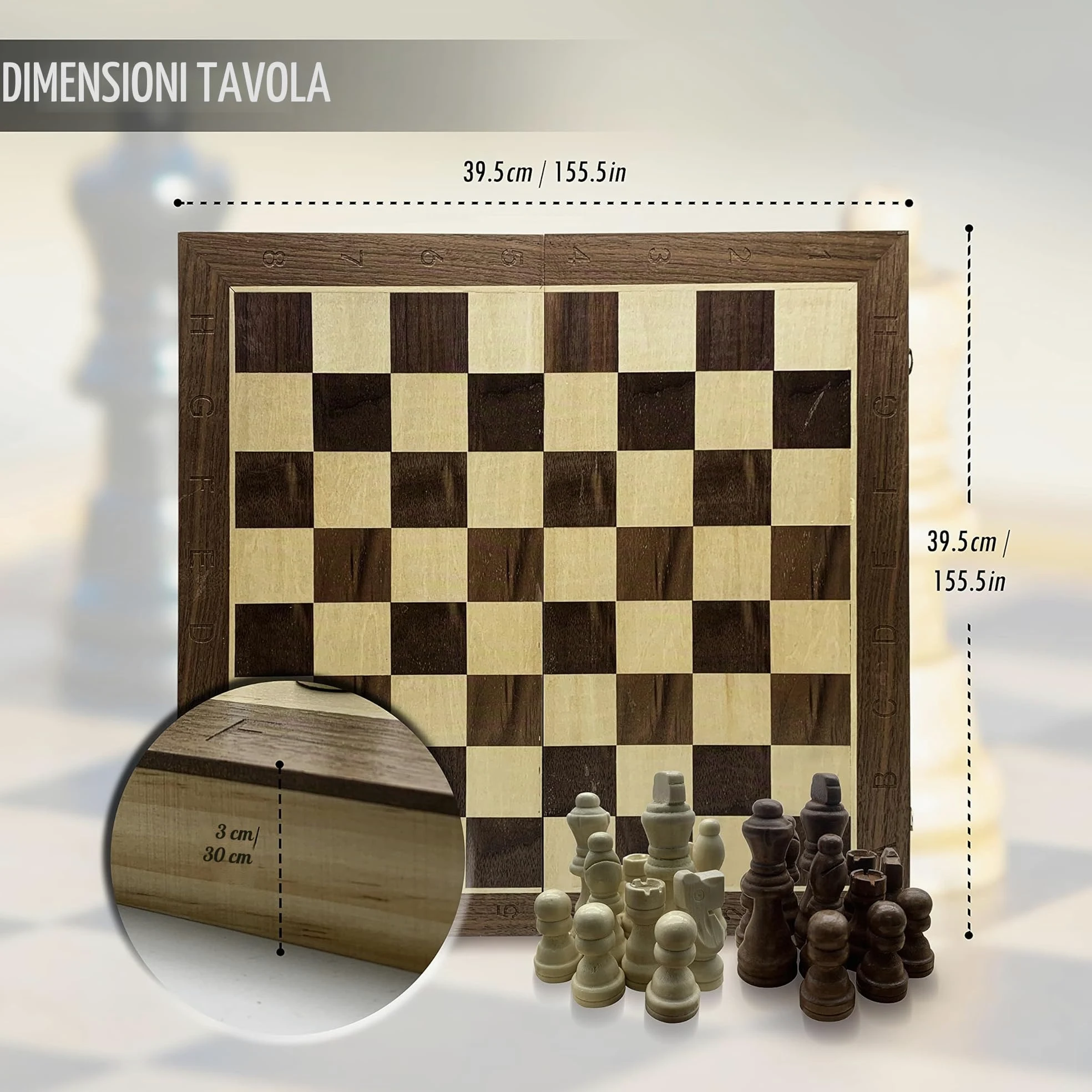 DOJA Barcelona | Scacchiera in Legno Pieghevole con Timer Digitale | 39x39 | Scacchiera Professionale Magnetica + Orologio Scacchi Ideale per Viaggio | Gioco da Tavolo portatile, per 2 giocatori