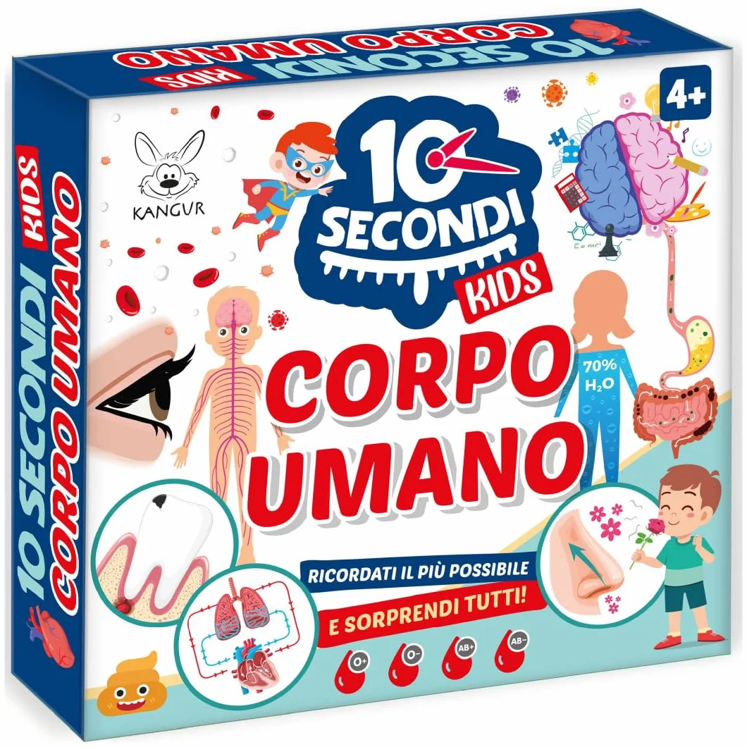 KANGUR 10 Secondi Kids Corpo Umano Gioco Educativo per Bambini 4+ con 48 Carte Sviluppa Memoria Concentrazione Osservazione Anatomia Umana