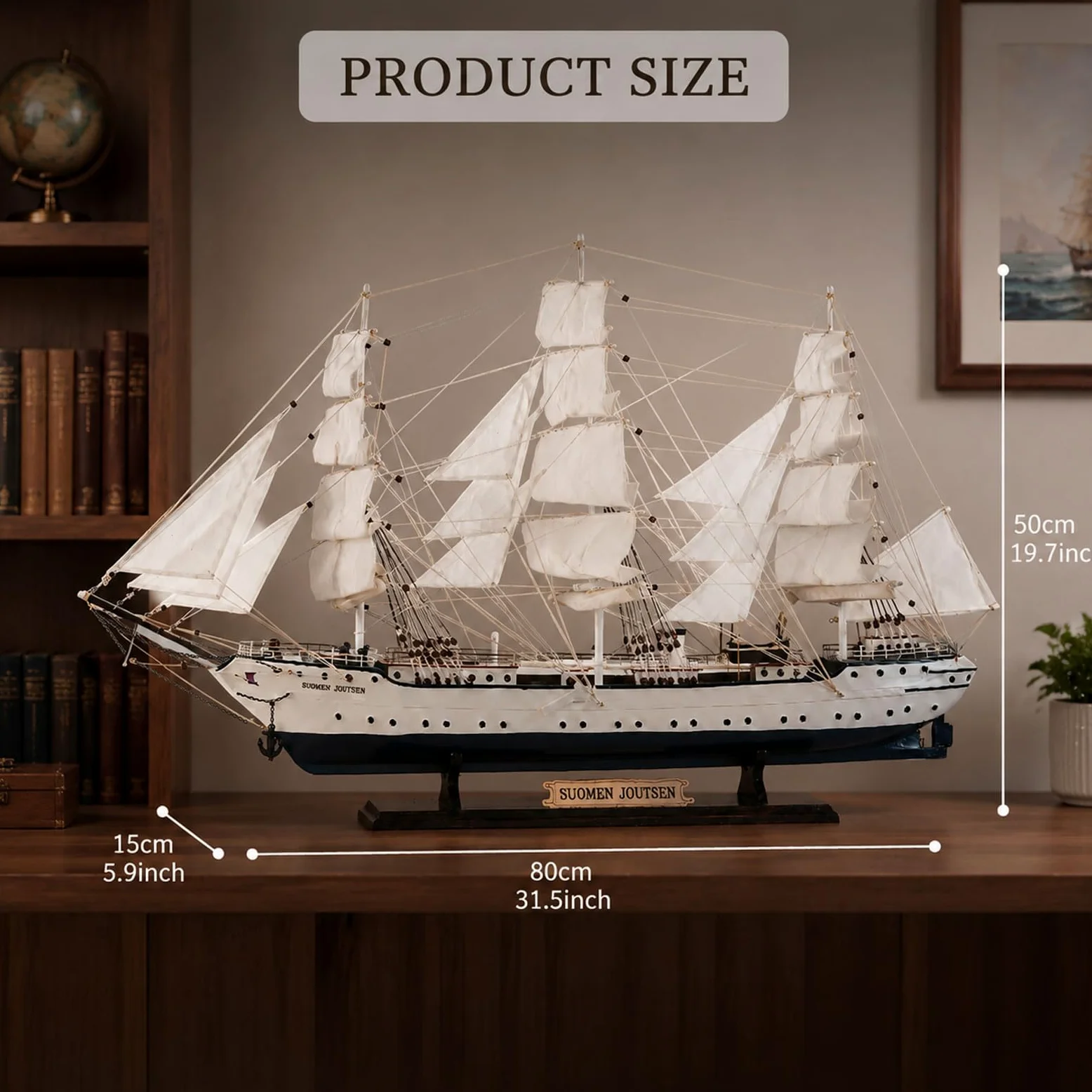 YLME Modello di veliero in Legno Replica di Un Classico veliero a Tre Alberi | Decorazione nautica per soggiorno, ufficio o mensola. Oggetto vintage da collezione a tema oceano per la casa