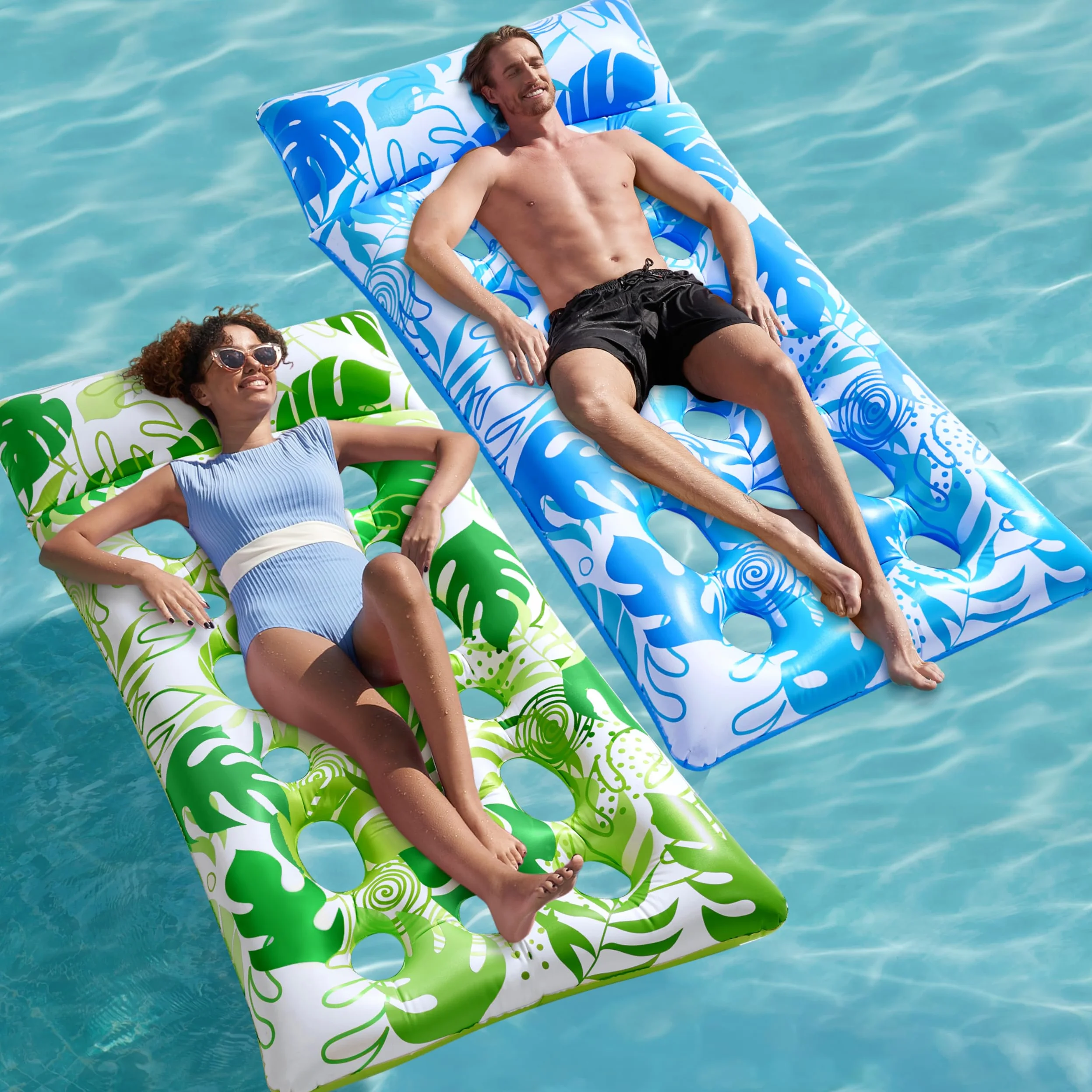 Sloosh Gonfiabili per Piscina, 2 pezzi Galleggianti XL, Letto Abbronzante con Poggiatesta per Adulti, Materassino Galleggiante per Lago, Spiaggia, Piscina e Divertimento Acquatico