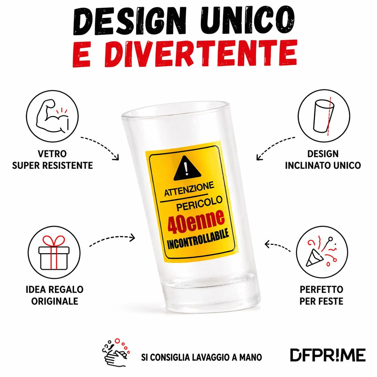 DFPRIME Bicchiere Ubriaco 40 Anni - Regalo 40 Anni Uomo Donna Divertente - Gadget Compleanno 40 Anni Originale - Bicchiere Storto Scherzo Festa - Con Biglietto Auguri