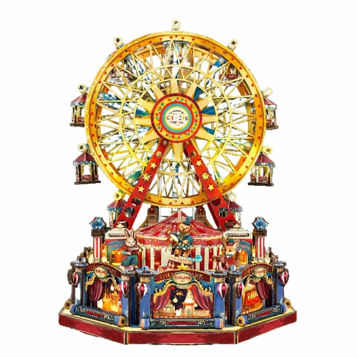Puzzle in legno 3D, carillon rotante con ruota panoramica del secolo, kit modello in legno con luci, kit di modellini fai da te da costruire, decorazione da tavolo da collezione e regalo creativo per