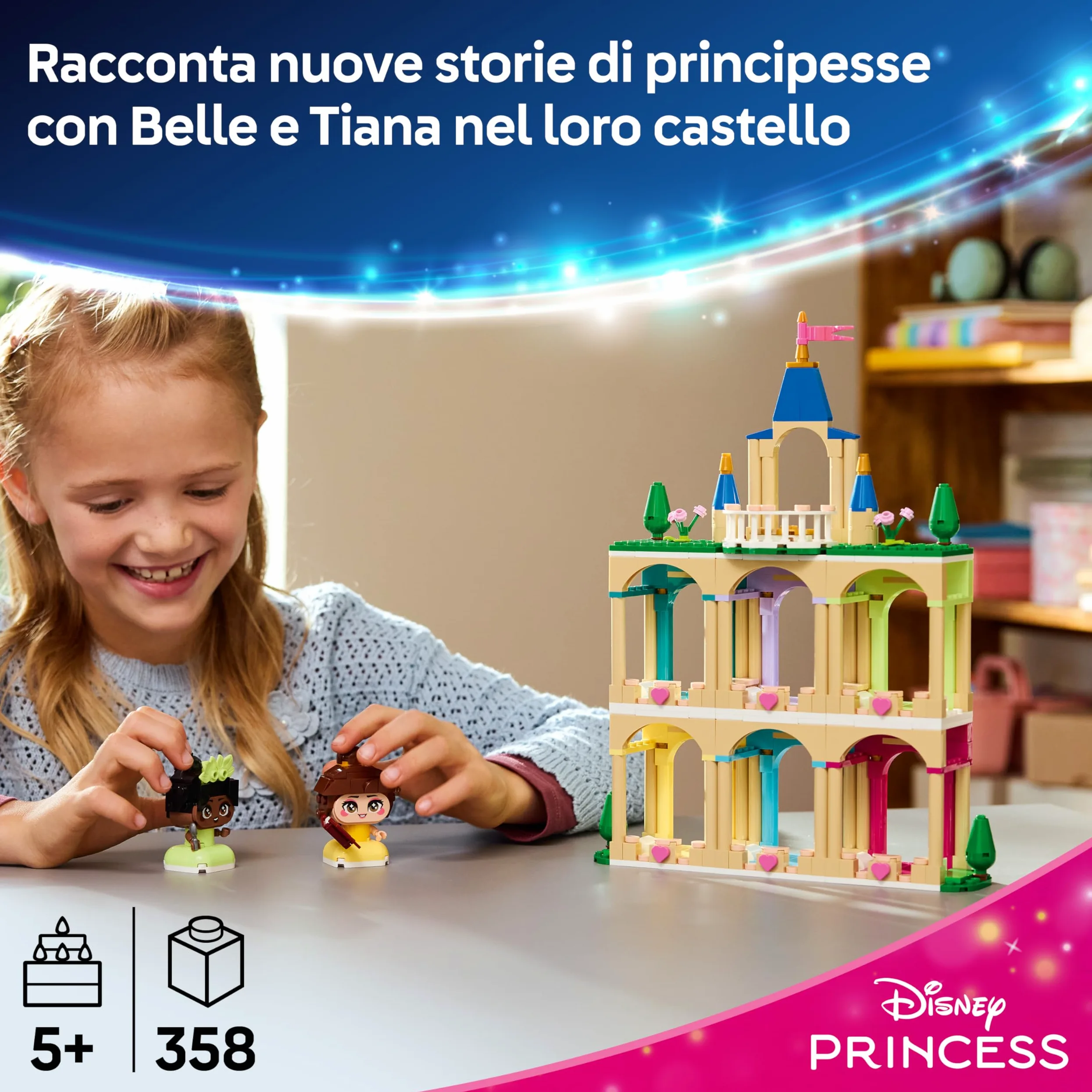 LEGO | Disney Princess Mini-Belle e Mini-Tiana con Castello Giocattolo - con 2 Mini Bamboline e Accessori - Decorazione Fai Da Te - Regalo da Collezione per Bambine e Fan da 5 Anni in su - 43291