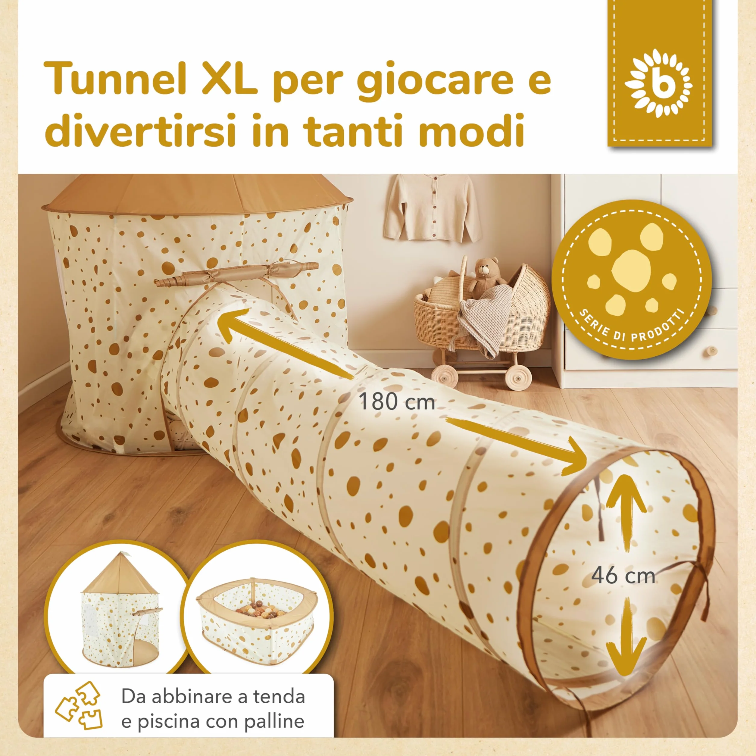 Bieco XXL Tunnel Dots Giochi da Giardino | 180 x 46 cm | Bruco Tunnel da 1 Anno