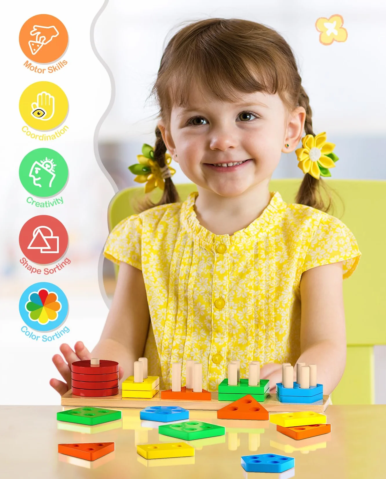 Uping Giochi Bambini 1 2 3 Anni Giochi Montessori 1 2 3 Anni Giochi Educativi Puzzle in Legno Ordinamento e Impilamento Regalo Bambino