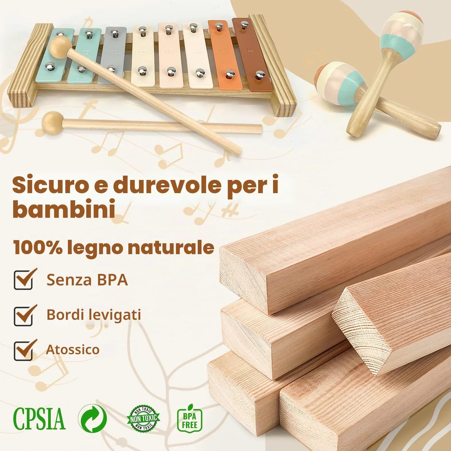 Strumenti Musicali Bambini Strumento Musicale Tamburo Bambino Montessori Giocattoli Xilofono Bambini in Legno Tambourine Percussioni per Bambini Giochi Musicali Regalo di Compleanno di Natale