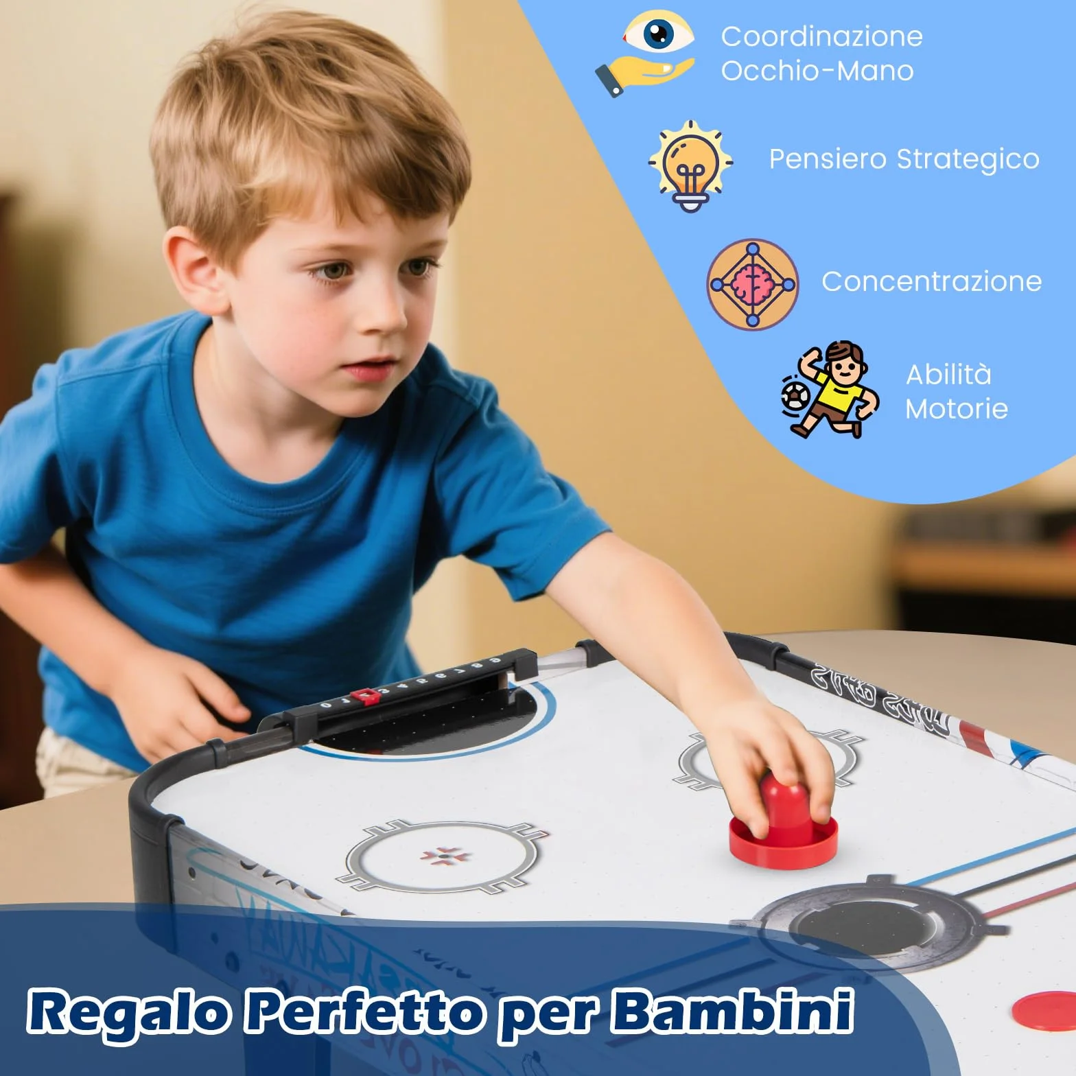 COSTWAY Tavolo Air Hockey, Set Tavolo da Air Hockey con Segnapunti LED Elettronico, 2 Dischi, 2 Palette, 2 Porte, Gioco Divertente per Bambini e Adulti, 110 x 59 x 31 cm