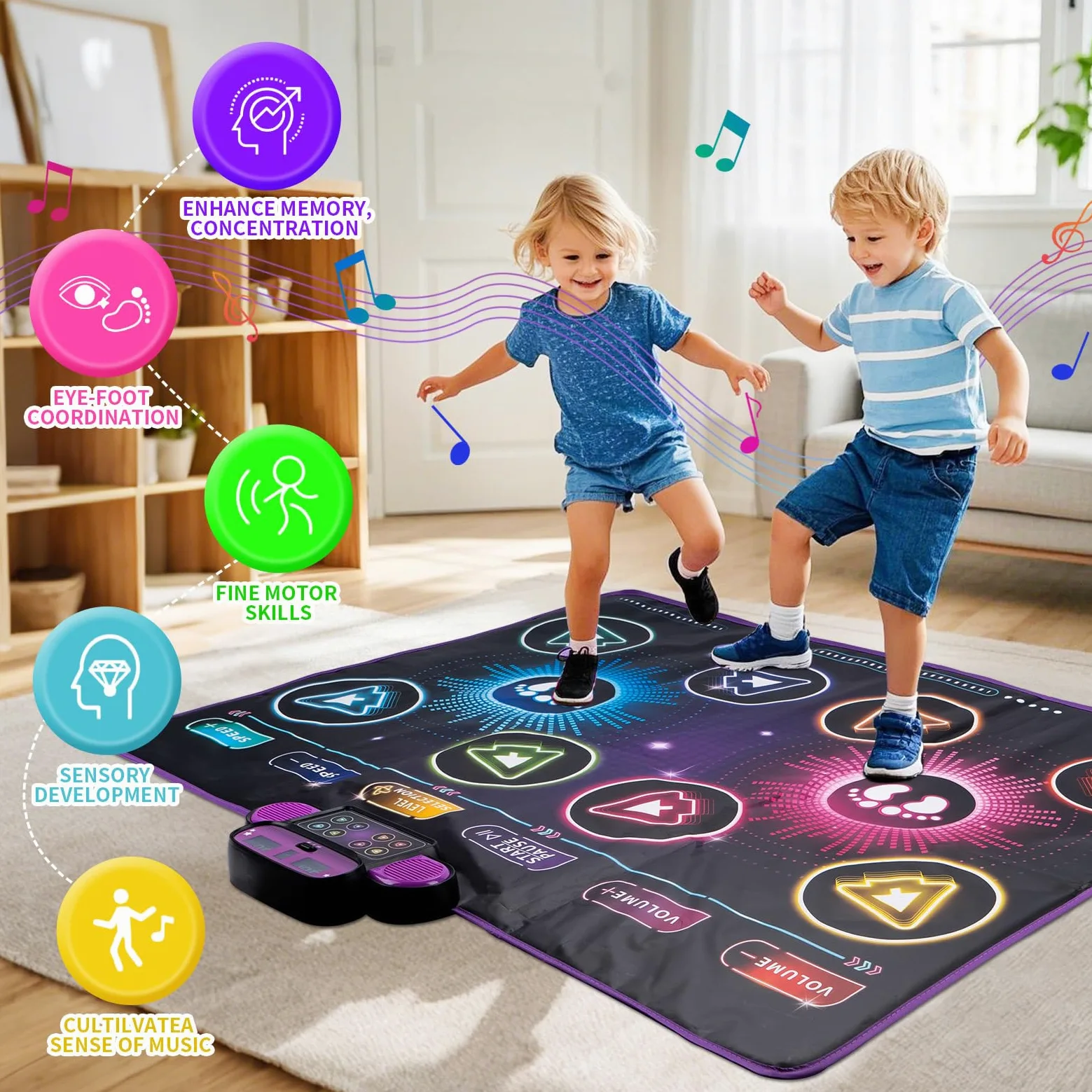 Tappeto da Ballo Elettronico, Tappetino Interattivo con Musica Integrata per 2 Giocatori – Divertimento Musicale per Uso Domestico, attività per Stimolare L'intelligenza e la