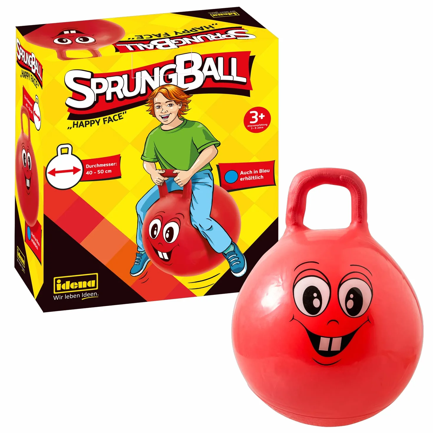 Idena 40093 – Sprung Ball Happy Face, 45 – 50 cm, Rosso