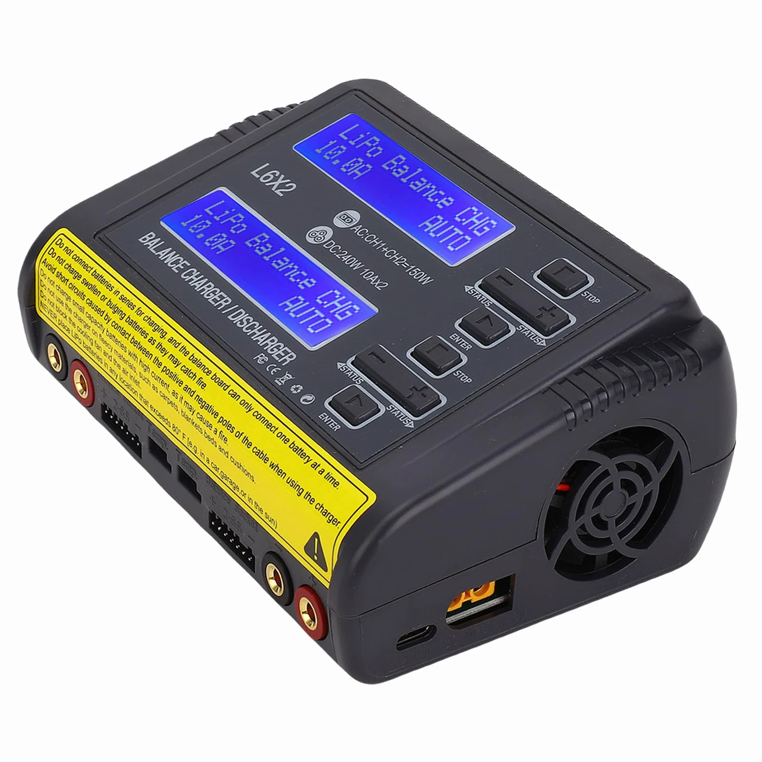 Drfeify Caricabatterie Lipo Doppio Canale 150W per Aeromodelli RC (Spina | 2 Circuiti Indipendenti, Compatibile con LiPo/LiFe/NiMH, Ingresso AC/DC, Involucro Ignifugo, Raffreddamento a ventola.