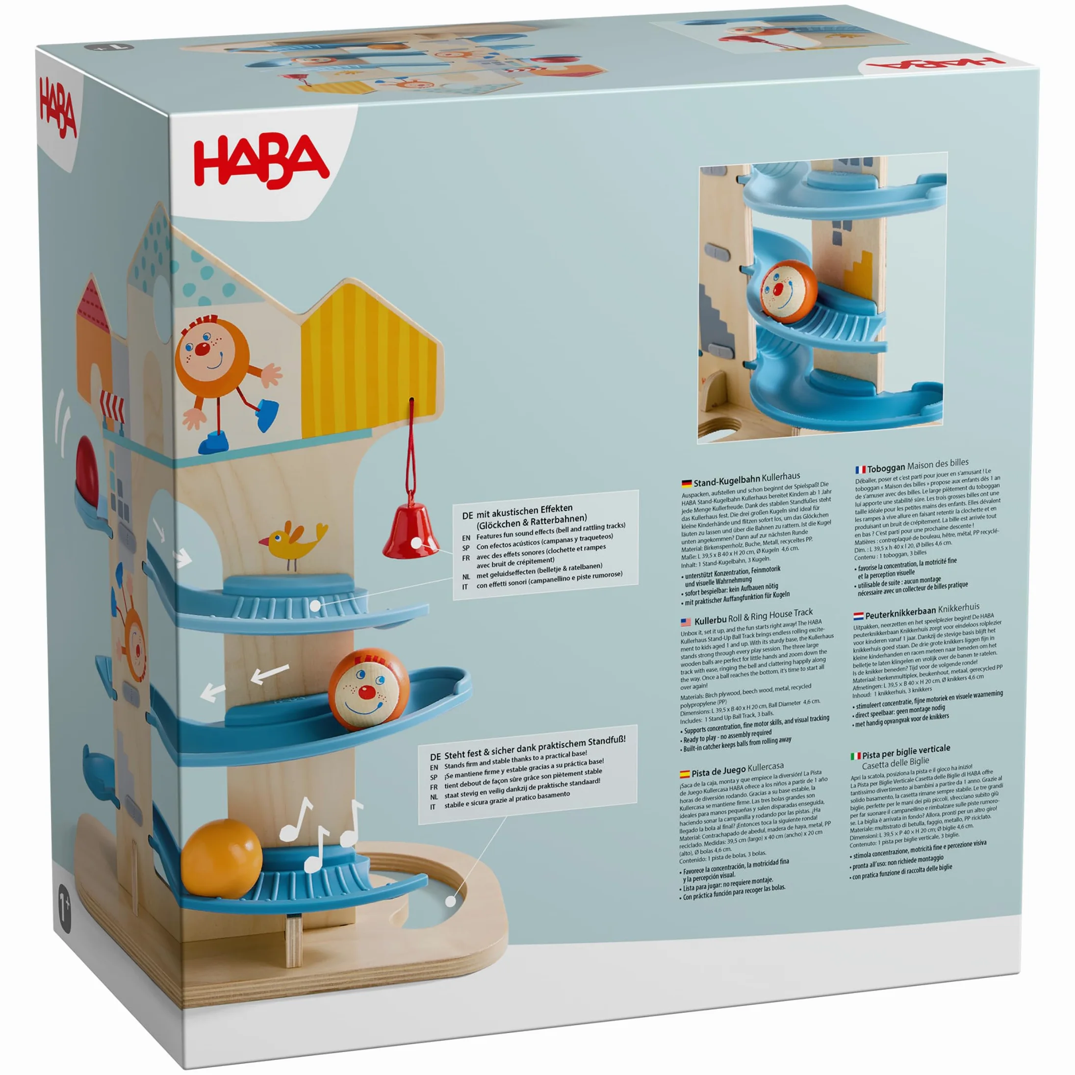 HABA Casa delle biglie – Robusto giocattolo in legno a partire da 1 anno | Include 3 sfere grandi, con campanelle e pista da ratto. Stabile e sicuro. Perfetto giocattolo educativo in legno a partire