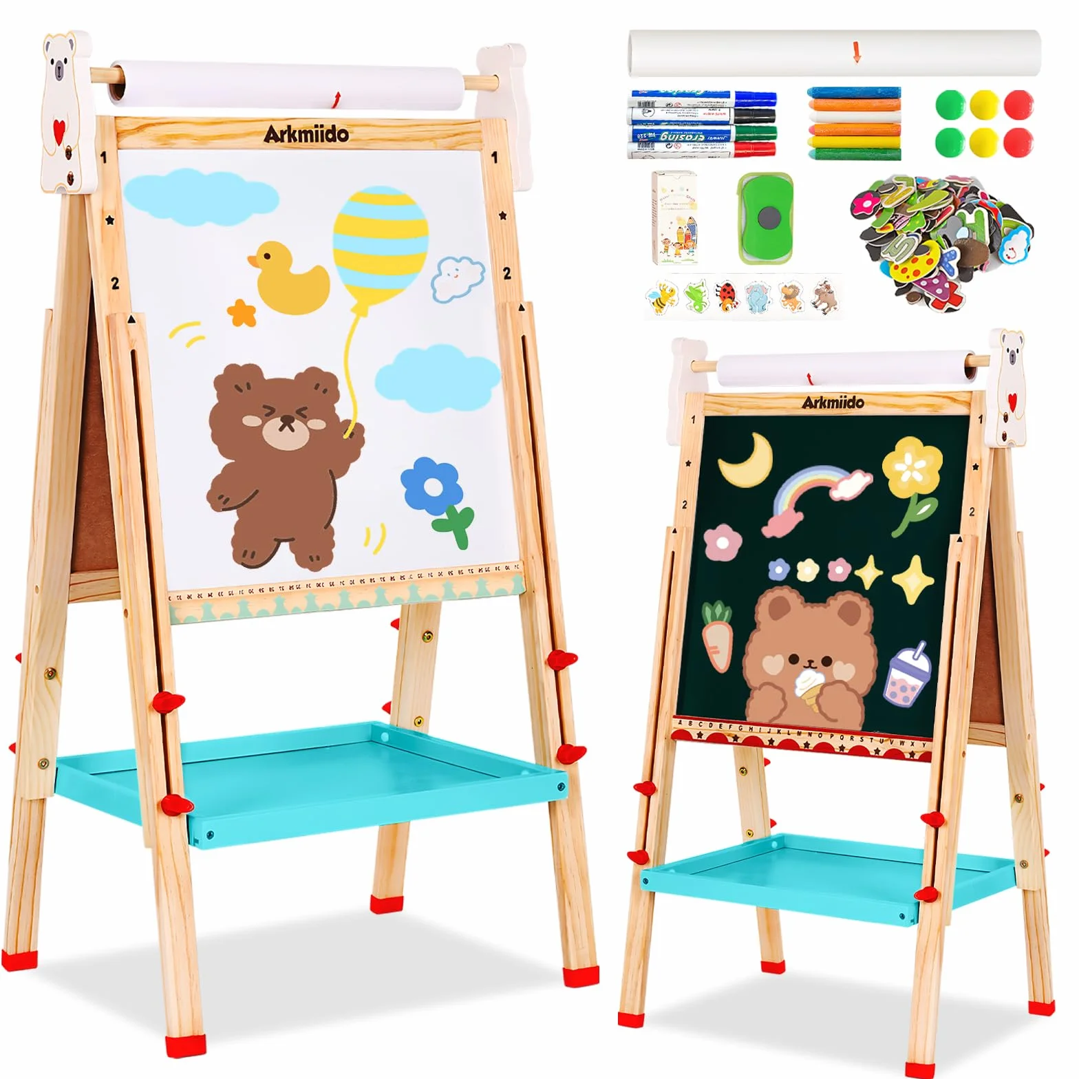 Lavagna per Bambini a Doppia Faccia con Cavalletto Regolabile, Giochi Educativi 3+ Anni