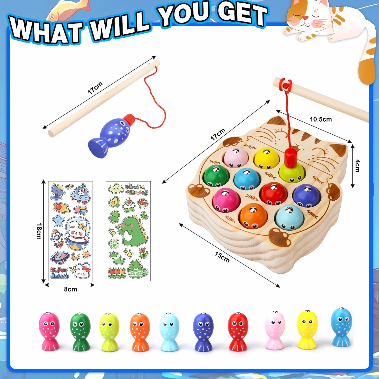 UCAMP Giochi Montessori Magnetici di Pesca Giocattoli 2 Anni Legno Educativo 2 in 1 Compleanno Regalo per Bambini Ragazzi