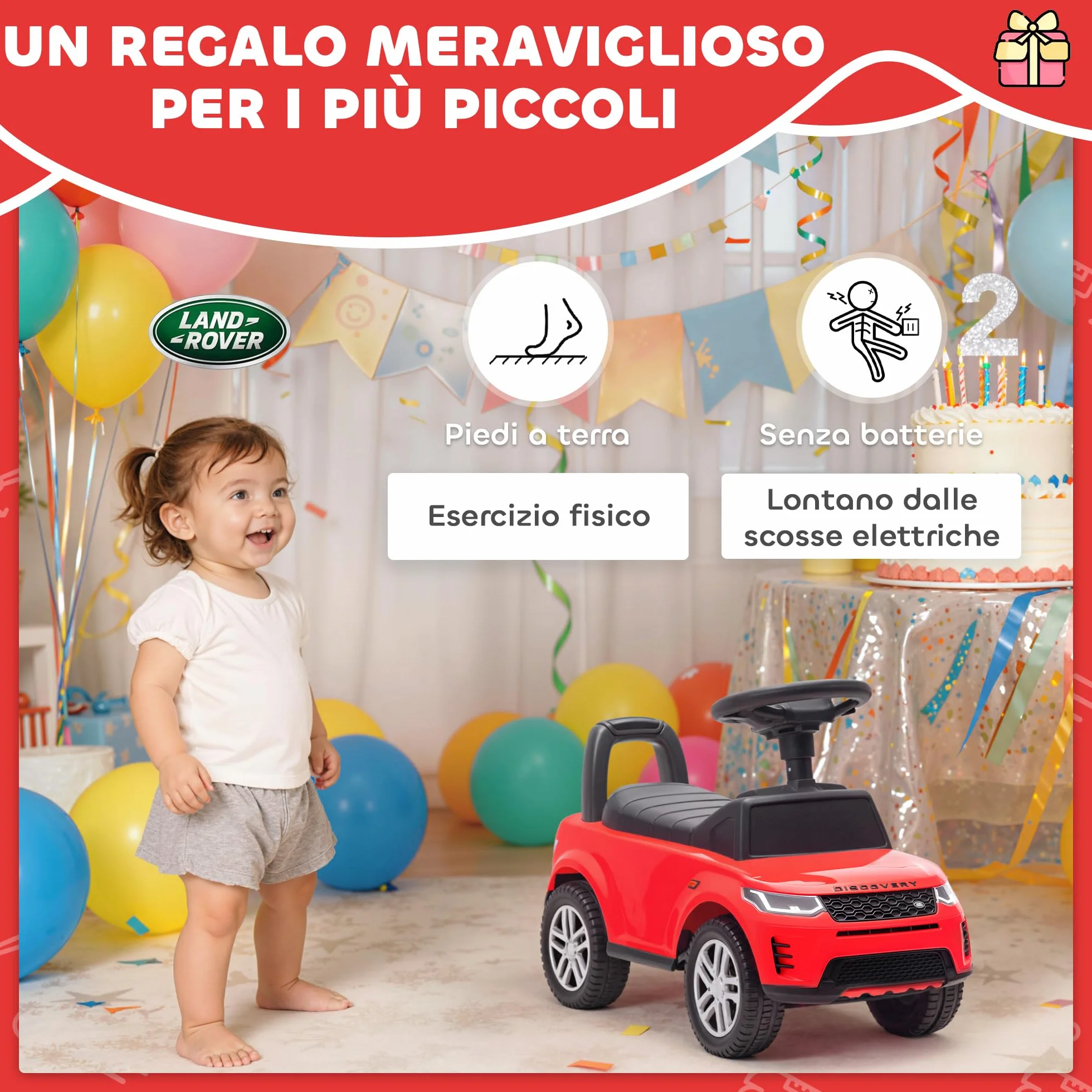 AIYAPLAY Land Rover Discovery Macchina Primi Passi Bambini 65.5x28x42 cm Rosso