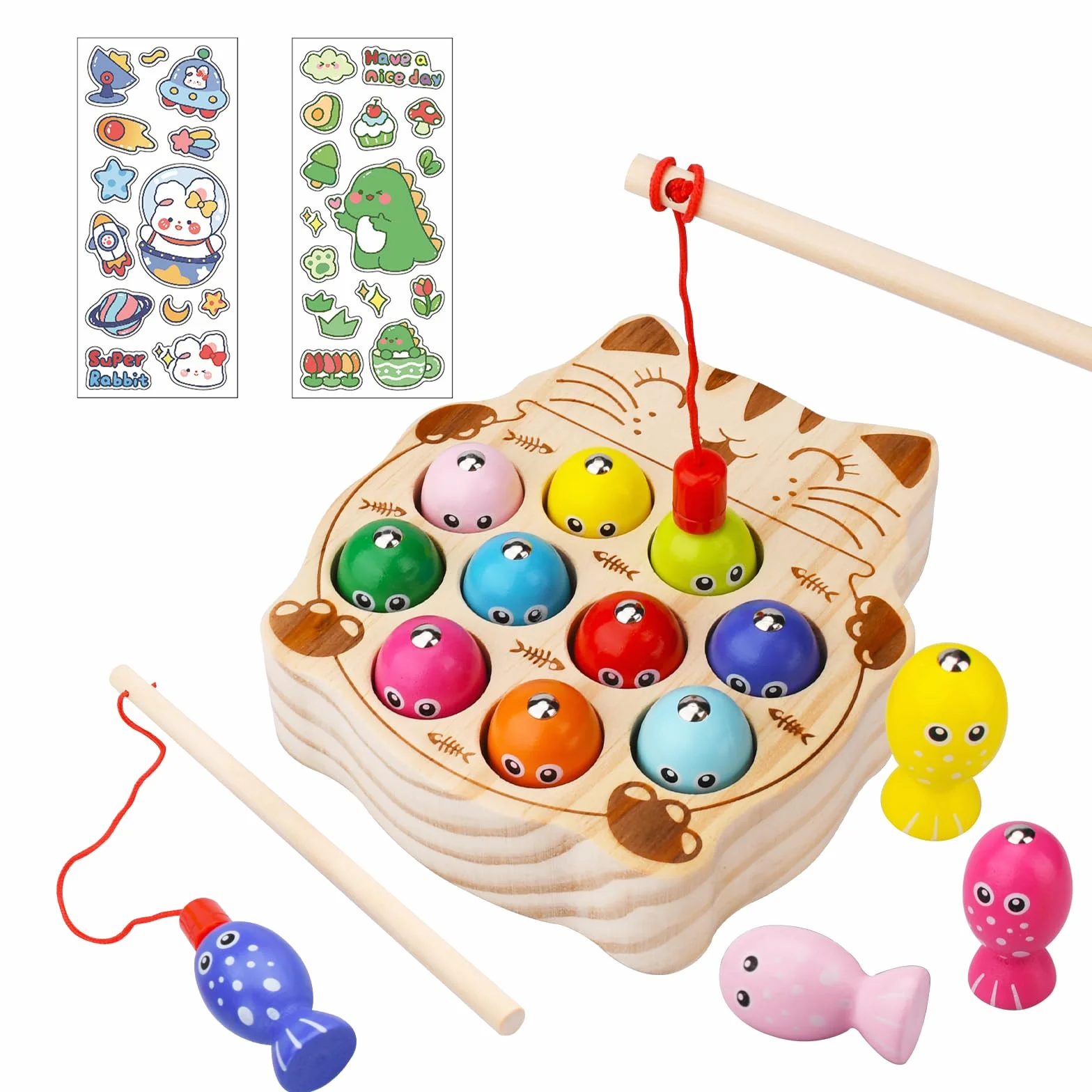 UCAMP Giochi Montessori Magnetici di Pesca Giocattoli 2 Anni Legno Educativo 2 in 1 Compleanno Regalo per Bambini Ragazzi