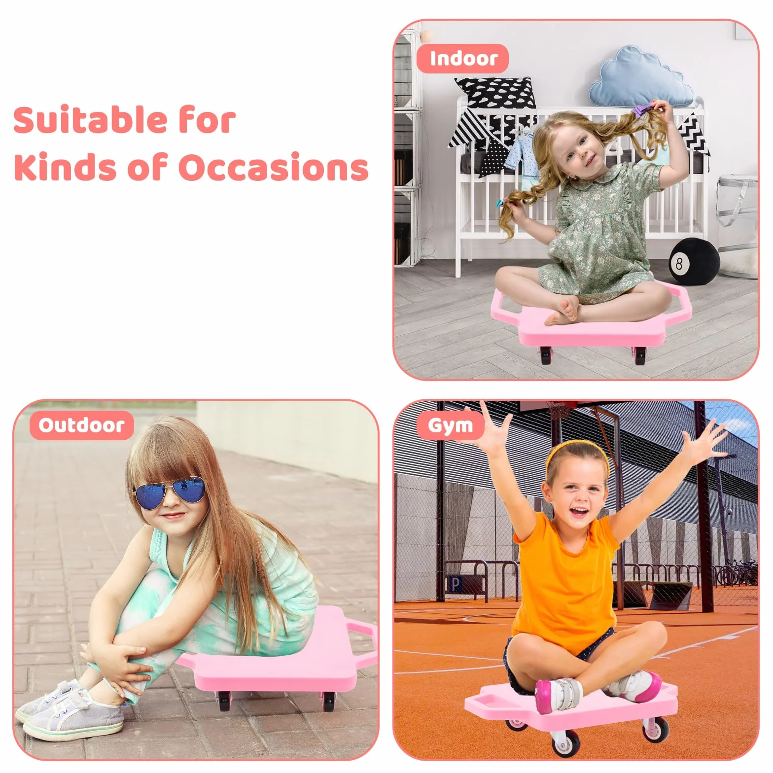 Ark miido Kids Sitting Scooter Board with Handles Swivel Casters Square Plastic Floor Surfer