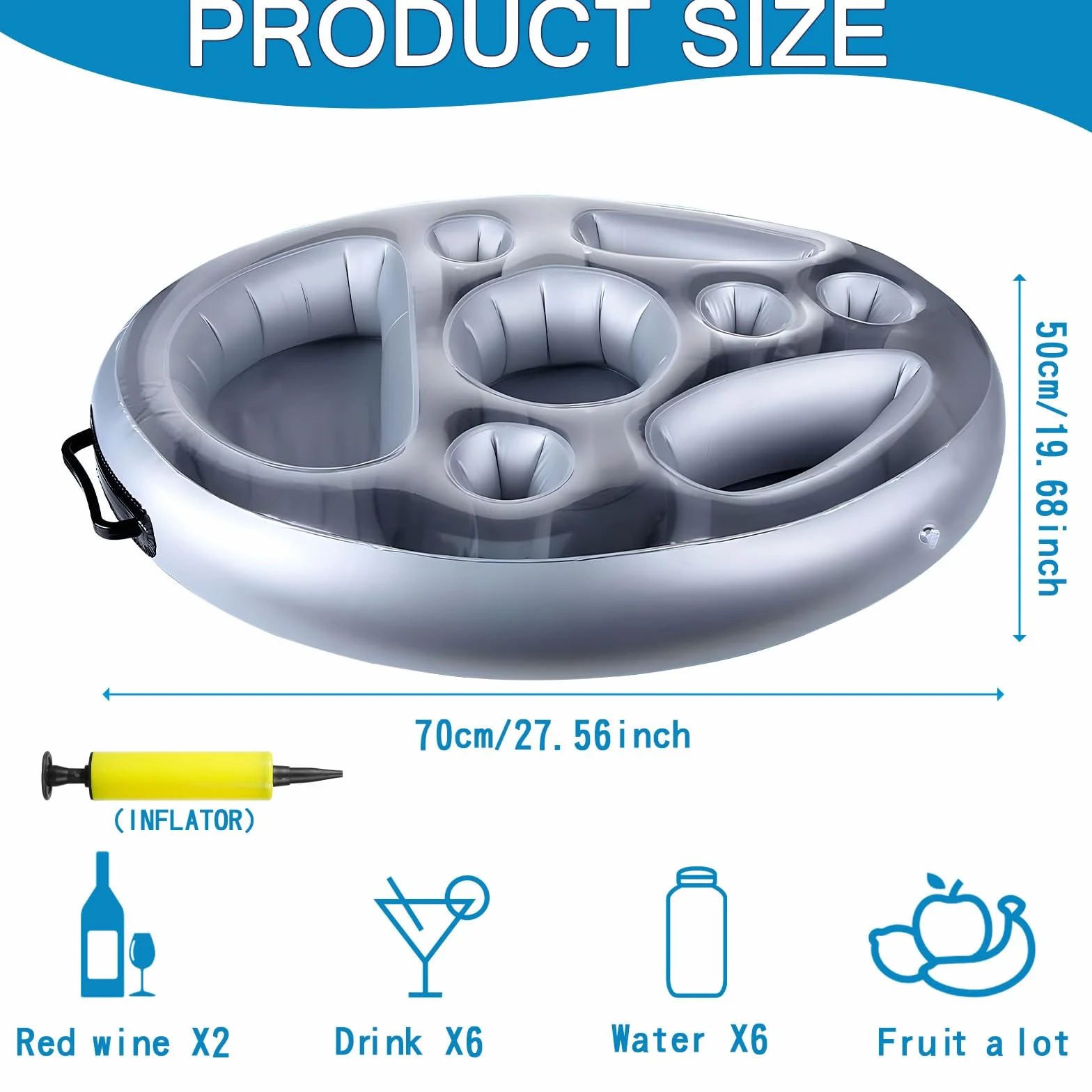 Amzeeniu Portabibite Gonfiabile Portabevande 2-in-1 e Porta Snack Bar Piscina Portabottiglie Galleggiante PVC Portabottiglie Gonfiabile Galleggiante Festa in Piscina Estiva