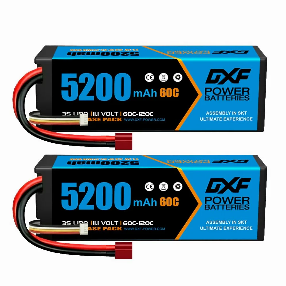DXF Confezione da 2 confezioni da 3 batterie lipo 5200 mAh, 11,1 V, 60C, con spina Deans/T– lipo 3s perfetto per auto rc, aereo, elicottero, camion 3s lipo ideale per veicoli 1/8 e 1/10 come Tamiya