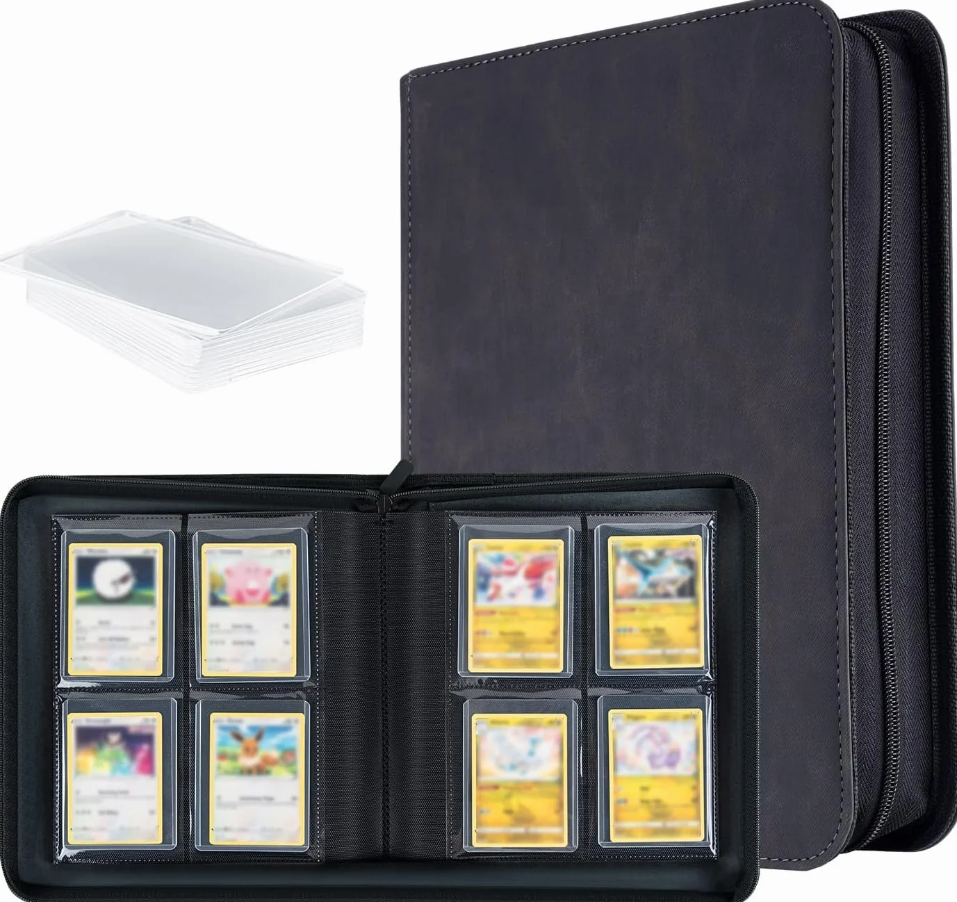 Toploader - Album per carte da collezione 112 Top loader con 4 scomparti, 10 pezzi 35PT Toploader, raccoglitore per TCG, MTG, album di collezione, colore: nero
