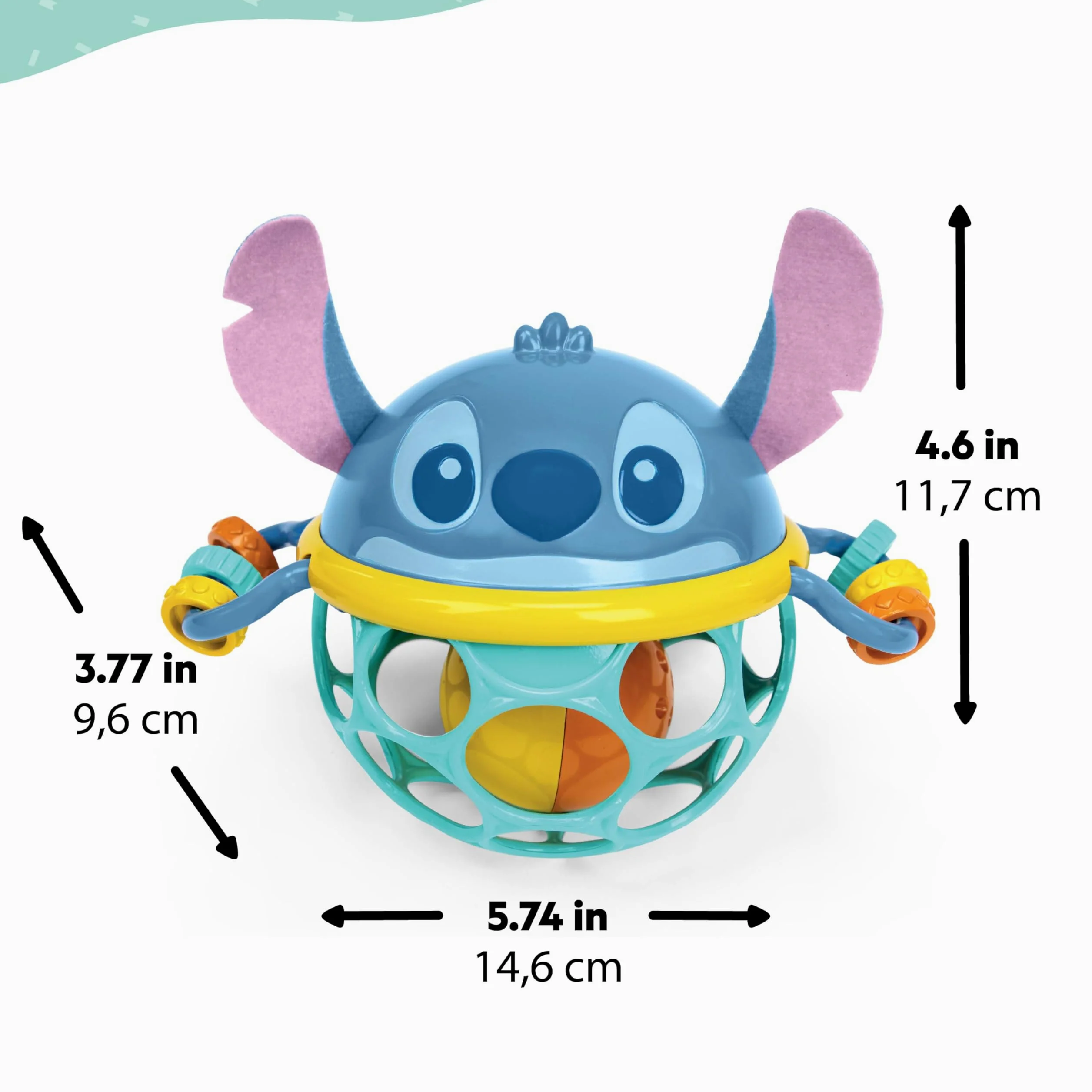 Disney Baby Stitch Sonaglio Jingle & Shake Oball di Bright Starts con Tecnologia Oball Facile da Afferrare, Unisex, da Neonato in Su