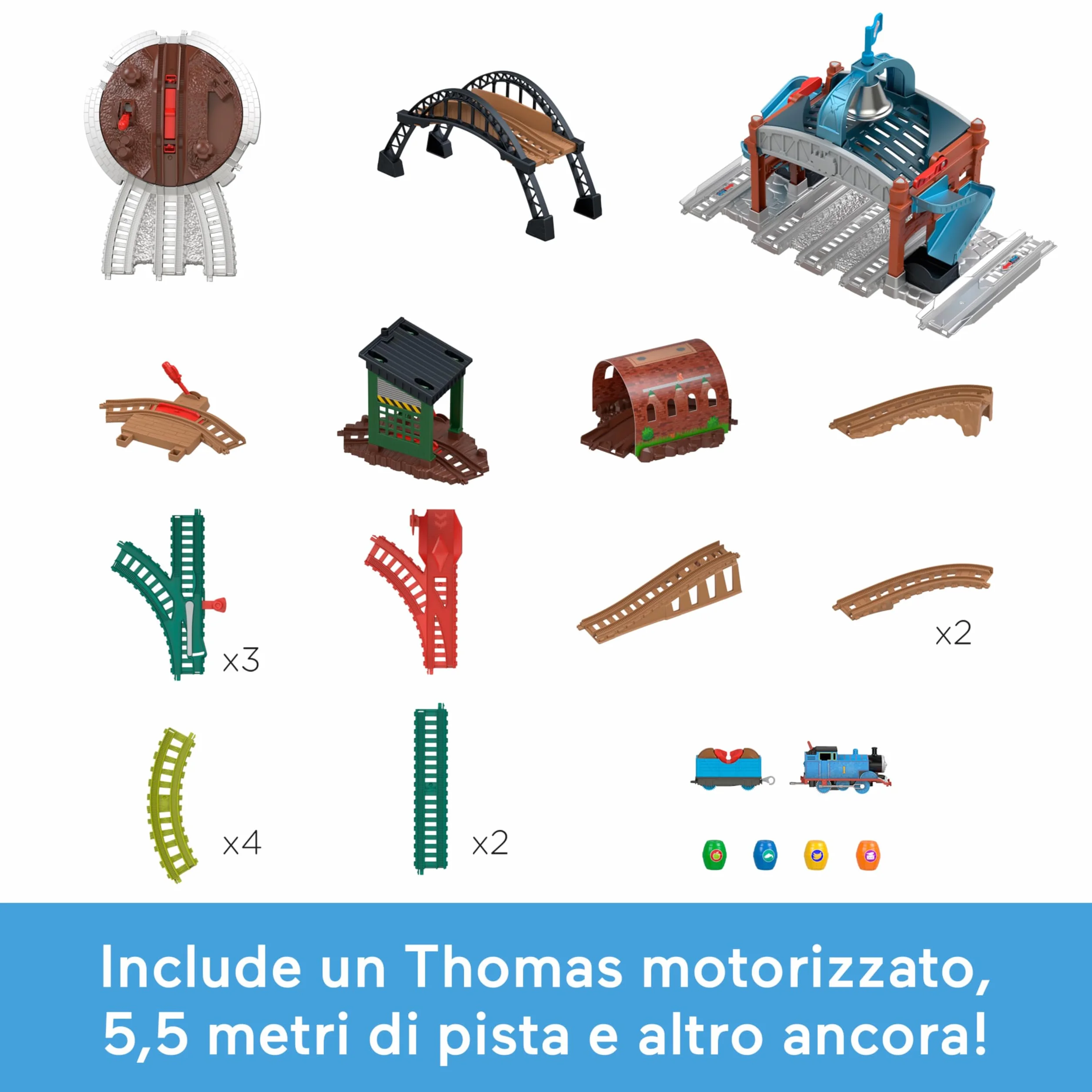 Thomas & Friends - Centro di Consegna Barili, set con locomotiva Thomas motorizzata a pile e vagone merci, pista lunga 5+ metri e barili inclusi, giocattolo per bambini, 3+ anni, JGY30