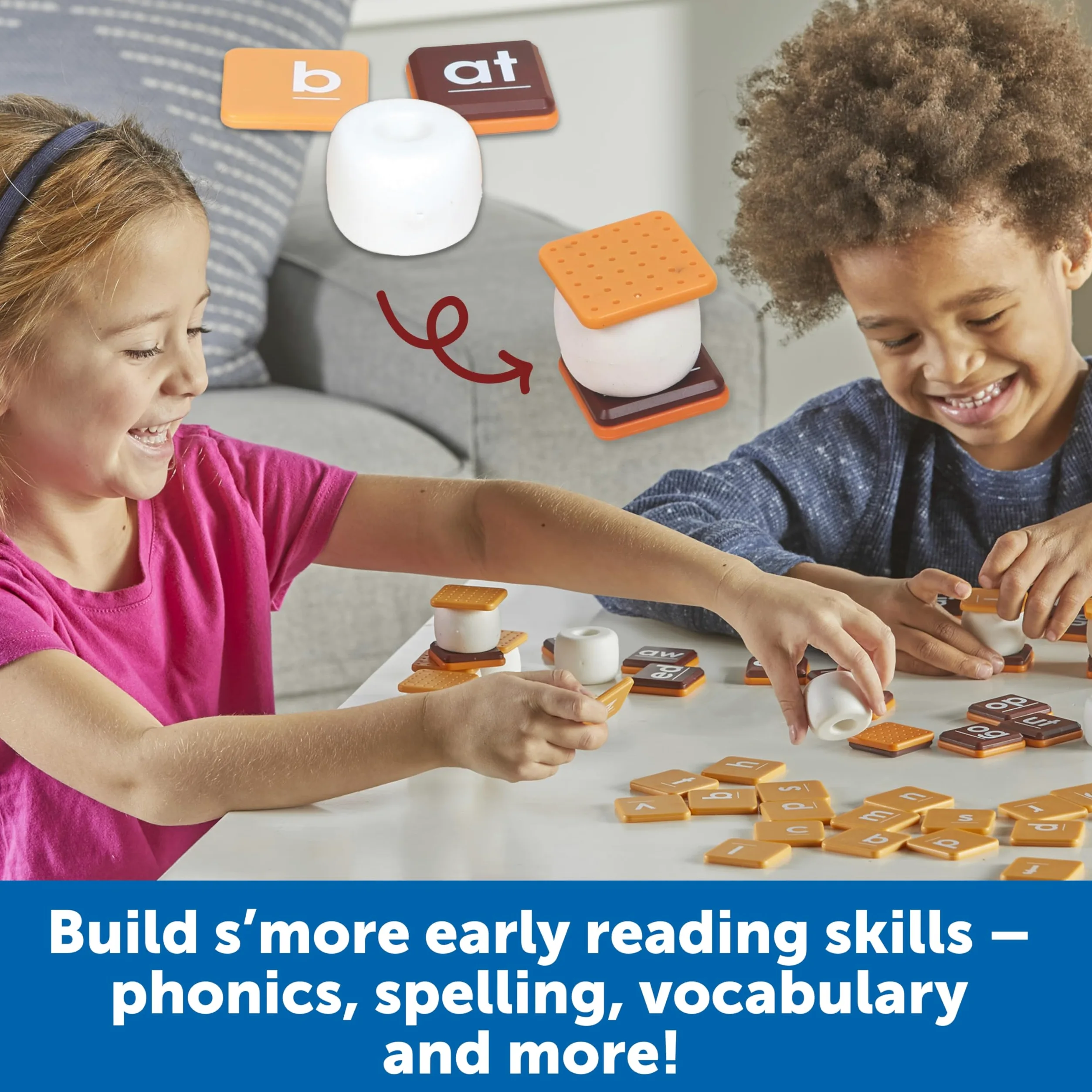 Learning Resources Let's Spell S'Mores!, Alfabeto Flash Card, giochi di parole, imparare a leggere, Strumenti per la dislessia per bambini, età 5+, 62 pezzi