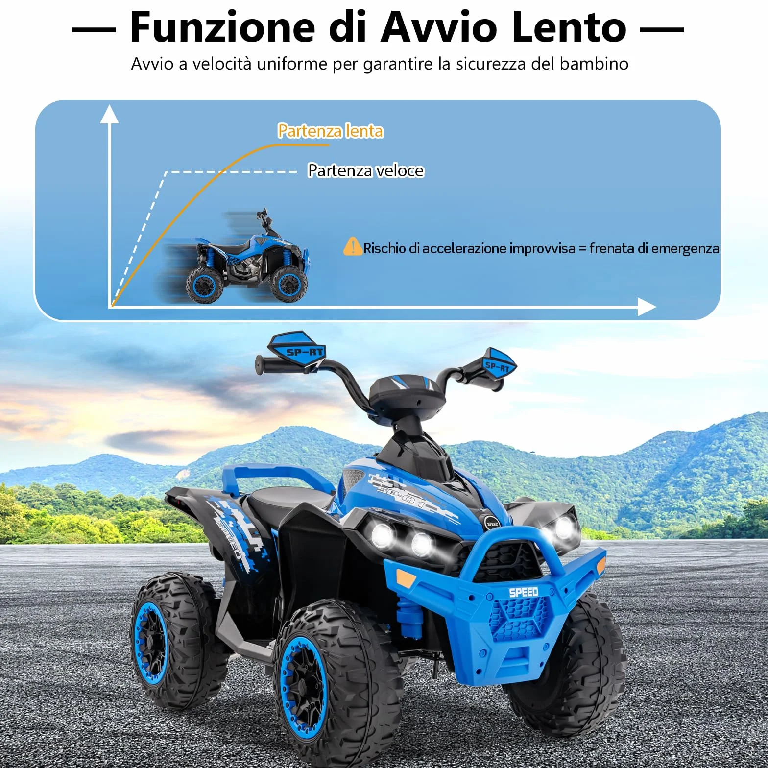 RELAX4LIFE Quad Elettrico per Bambini 3-8 Anni con Velocità Regolabile, Auto a Batteria Multifunzione 12V con Anteriore e Posteriore, Luci a LED, Musica, Pedale, Clacson, Carica 35KG (BLU)