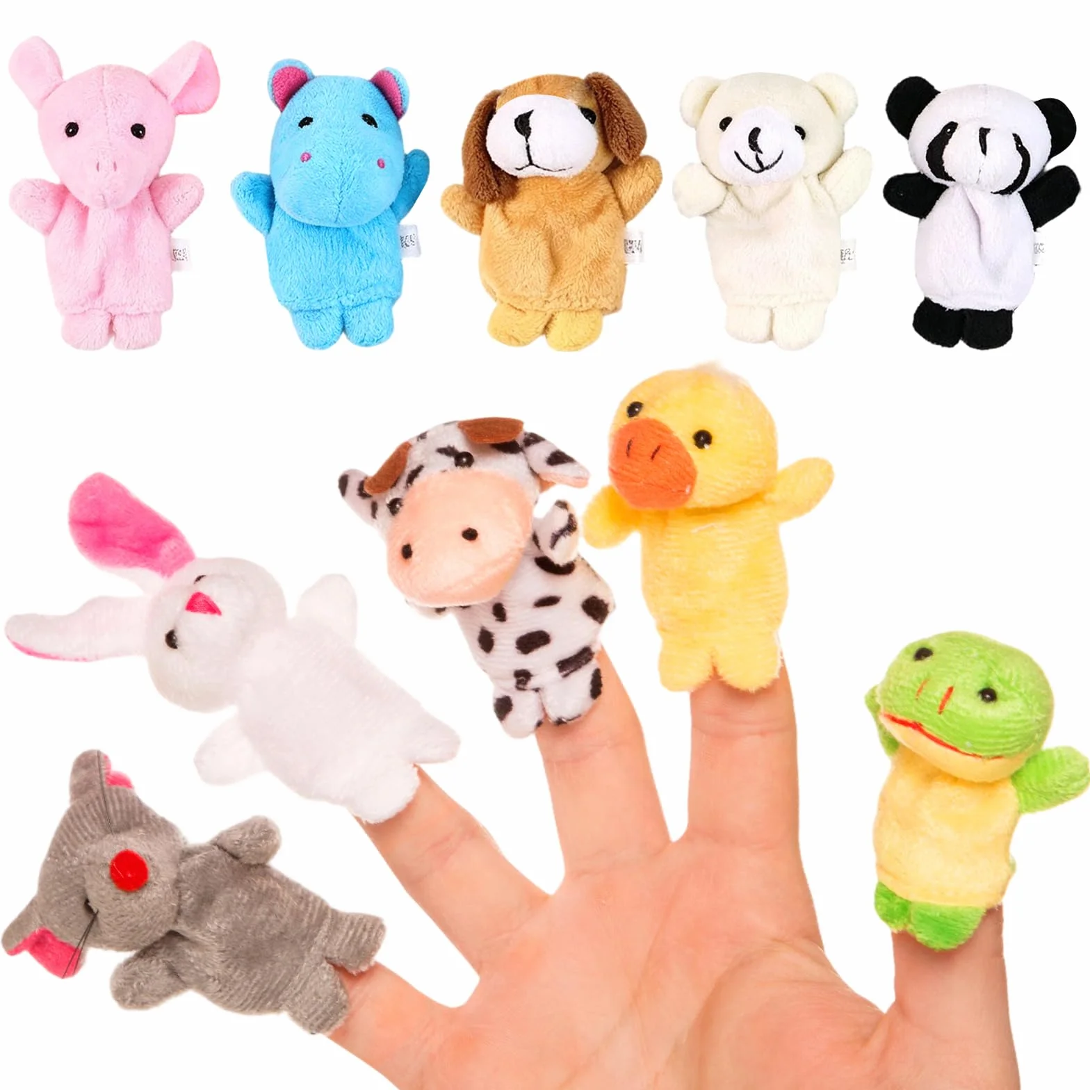 10pcs Different Cartoon Animal Finger Puppets Soft Velvet Dolls Toys