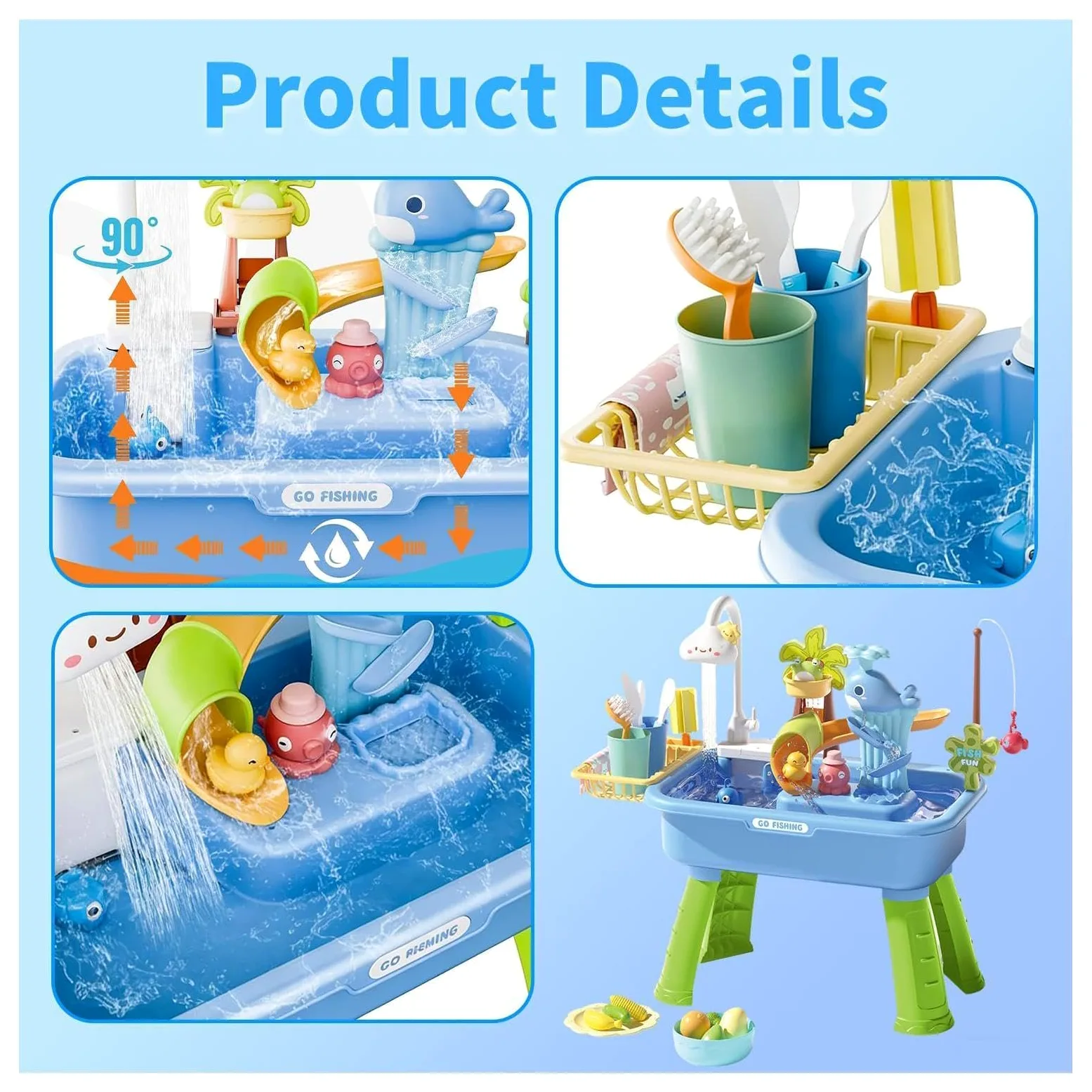 Tavolo d'Acqua Di Pesca Giocattolo Sensoriale | Tavolo Da D'Acqua Da Esterno Per Maschi Bambino Giardino Spiaggia Asilo Scuola Materna Campeggio Interno Patio