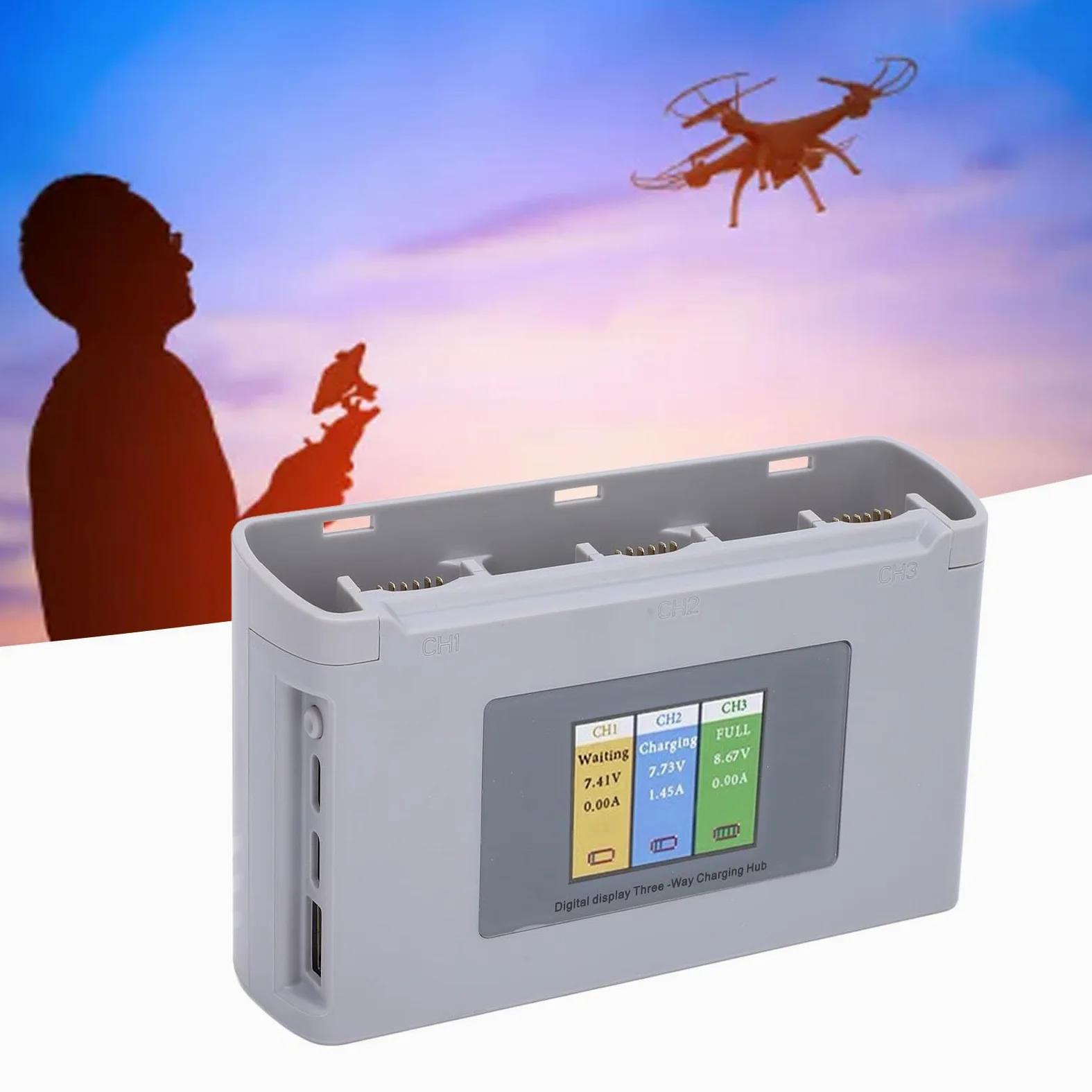 Generic Hub di Ricarica per Batterie per Droni Caricabatterie Multiplo Portatile con Display Digitale per Uso Esterno Materiale ABS Leggero