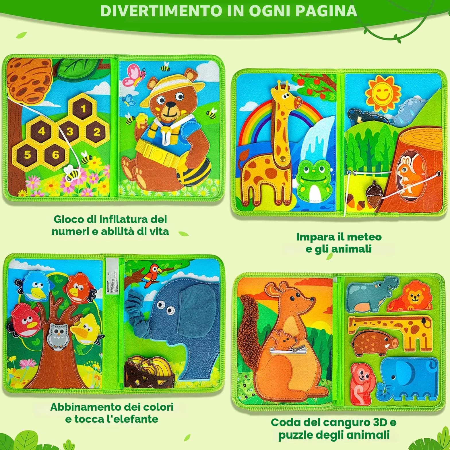 Quanquer Montessori Busy Board Activity Book dla niemowląt 1 2 3 lata