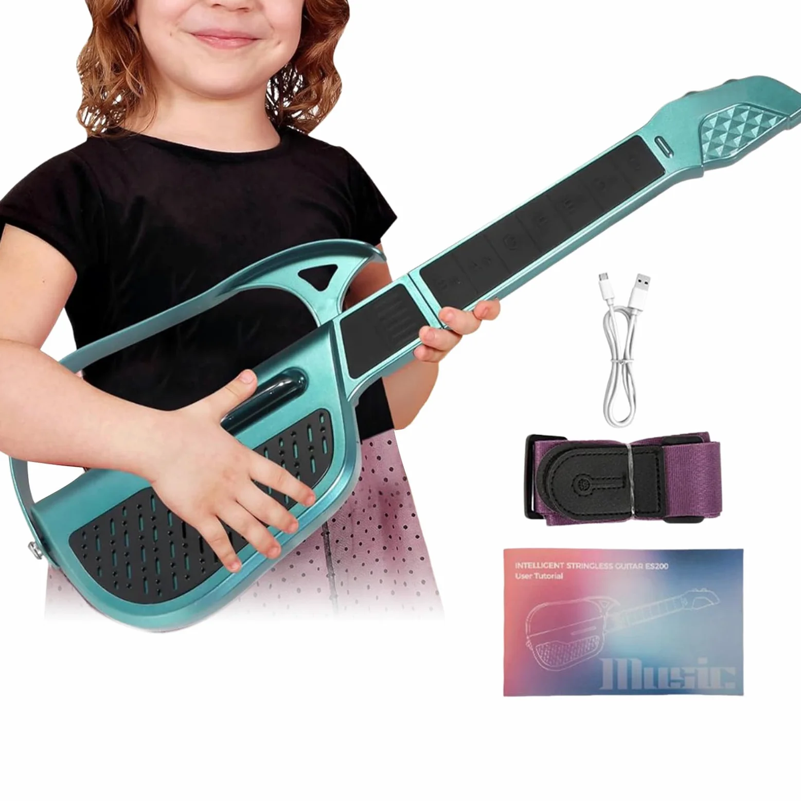 Chitarra Giocattolo Chitarra Elettrica Senza Corde | Strumento Musicale Elettrico Piegevole per Educazione Musicale Bambini Viaggio Casa Scuola Attività