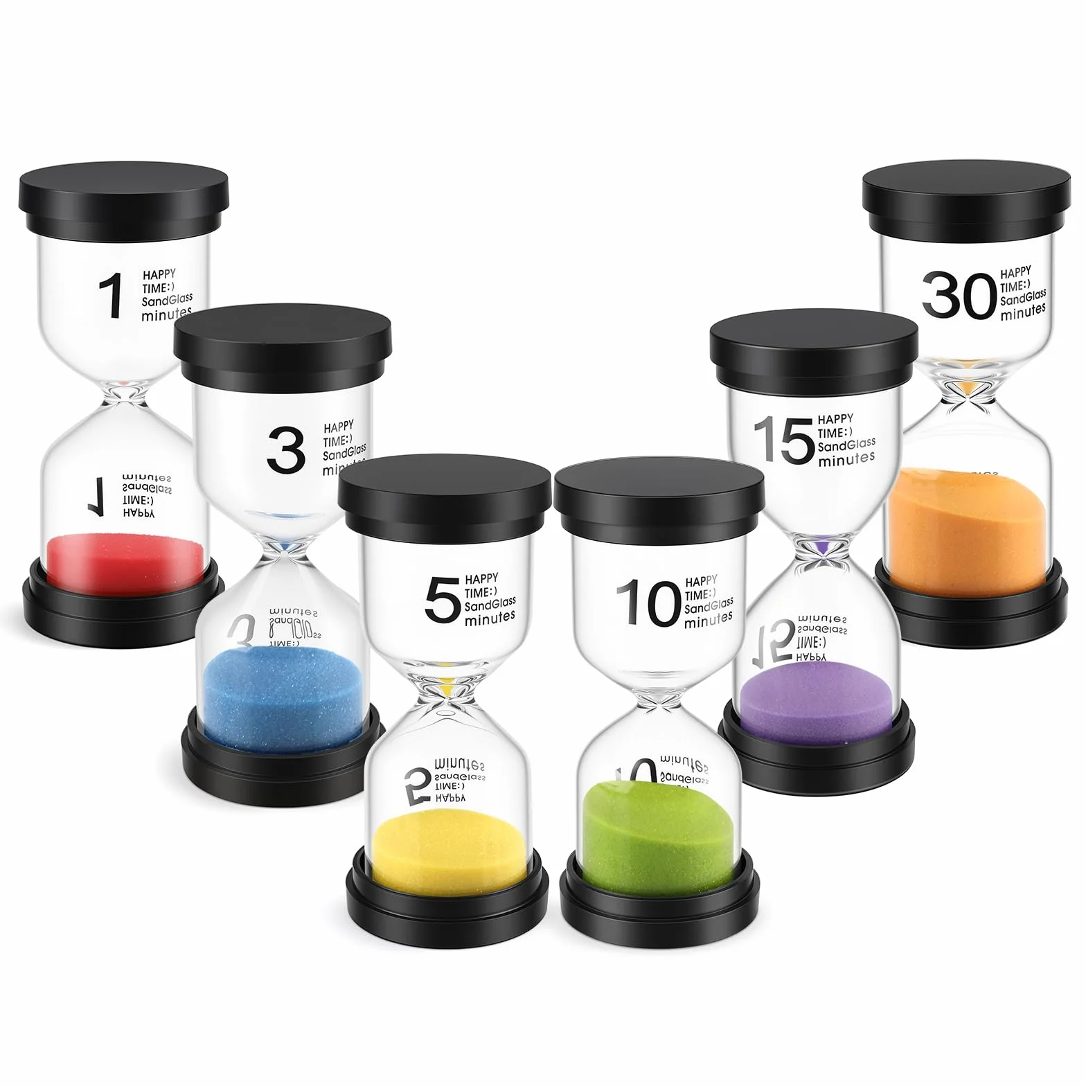 Clessidra set da 6 per bambini, clessidre colorate 1/3/5/10/15/30 minuti decorativa per casa, aula e giochi