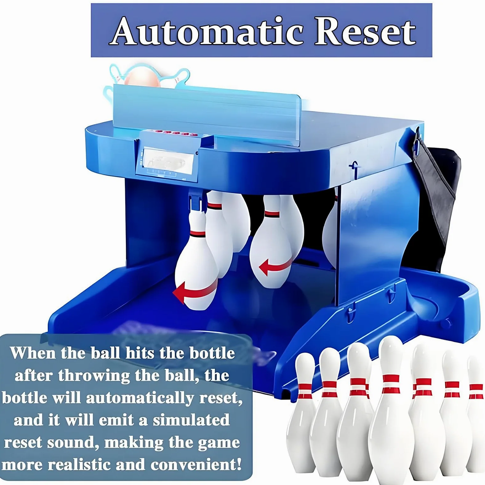 Gioco da bowling indoor per bambini e adulti con tabellone segnapunti elettronico a LED, reset automatico, illuminazione, effetti sonori per gioco interattivo