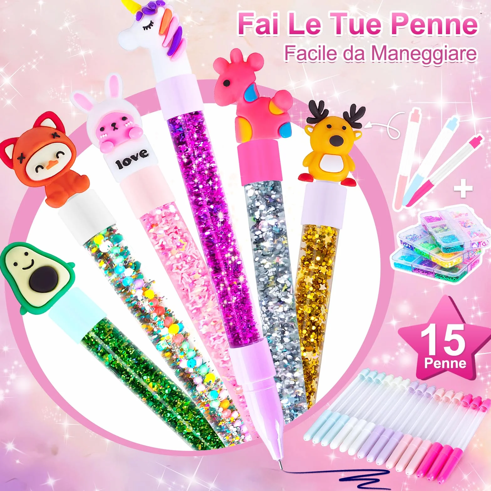Kit Creativo per Creare Penne Carine, Lavoretti per Bambini, Set di Penne di Cancelleria, Giochi Bambina 5-12 Anni