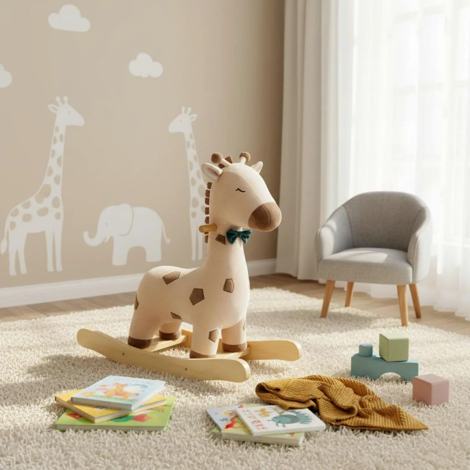 Qianly Gioco a Dondolo Giraffa in Legno Stile Nordico Dondolo a Forma di Giraffa Design Anti-Ribaltamento Giocattolo prima Infanzia per Bambini Piccoli
