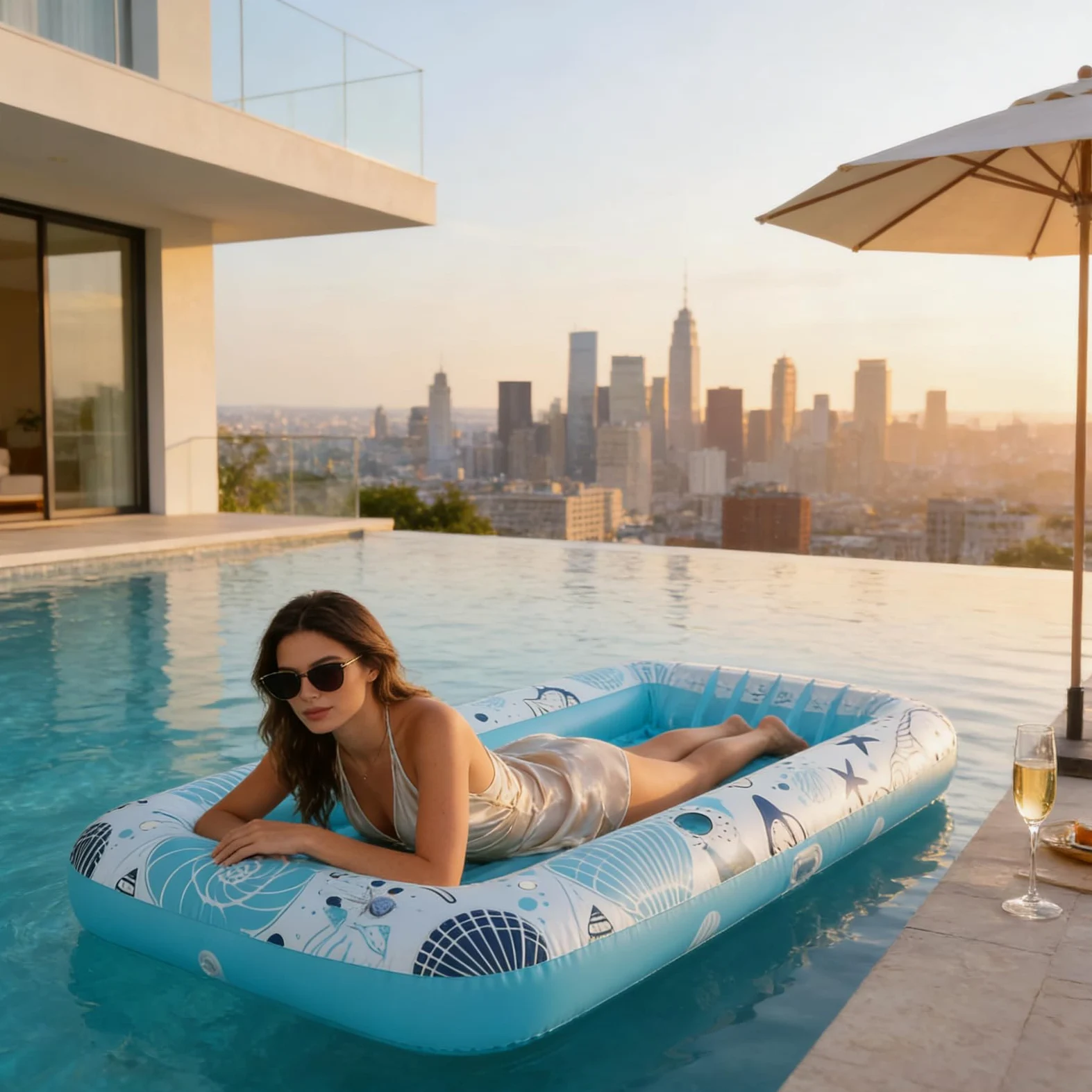 Lettino gonfiabile per piscina, lettino prendisole con portabicchieri, sedia galleggiante da 180 x 86 cm, sedile in PVC resistente, accessorio estivo moderno con design rilassante, attrezzatura per le