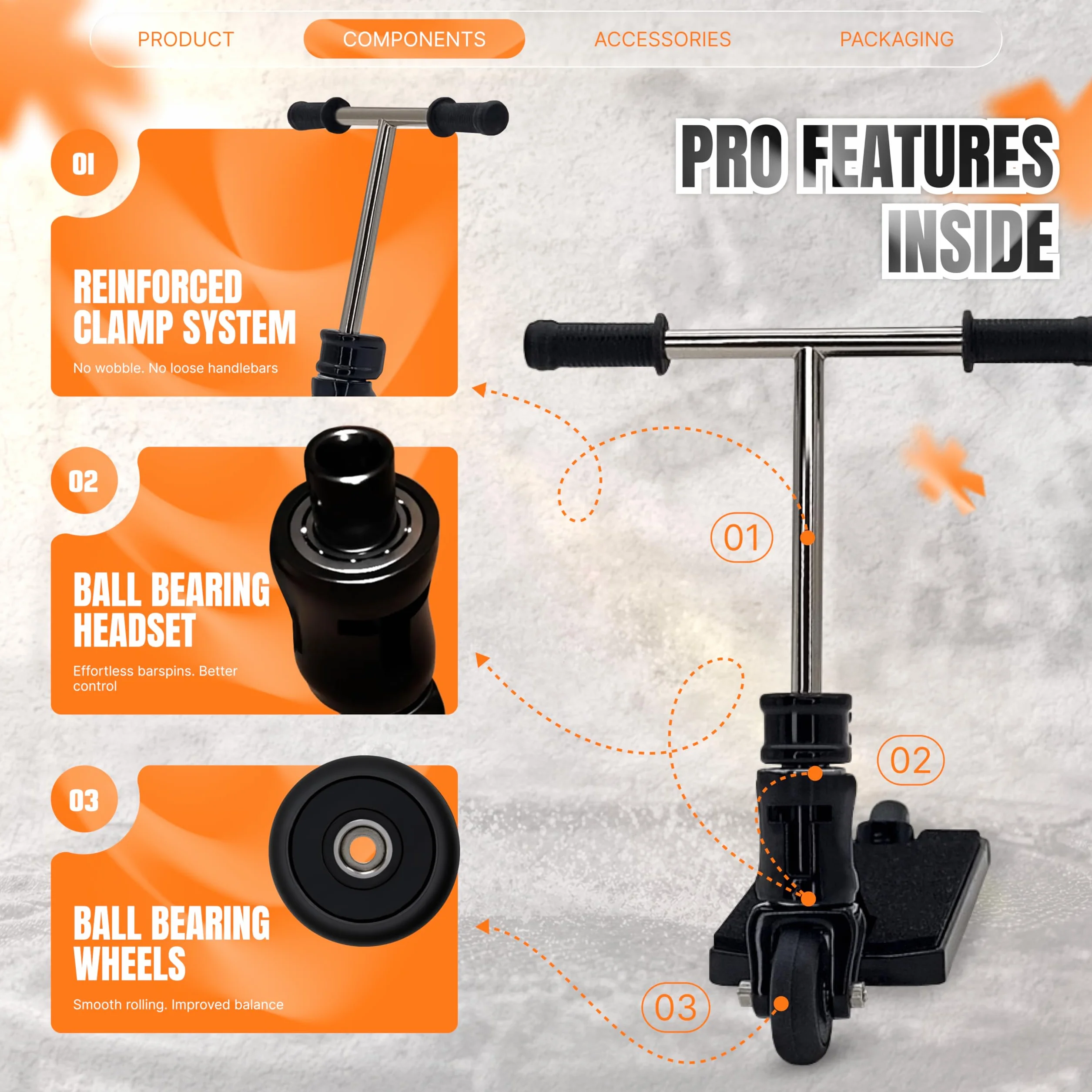 TAILWHIP Pro Finger Scooter con cuscinetti a sfera: nessun gioco, silenzioso, decalcomania per individualizzazione, robusto monopattino in metallo per bambini e adulti, nero