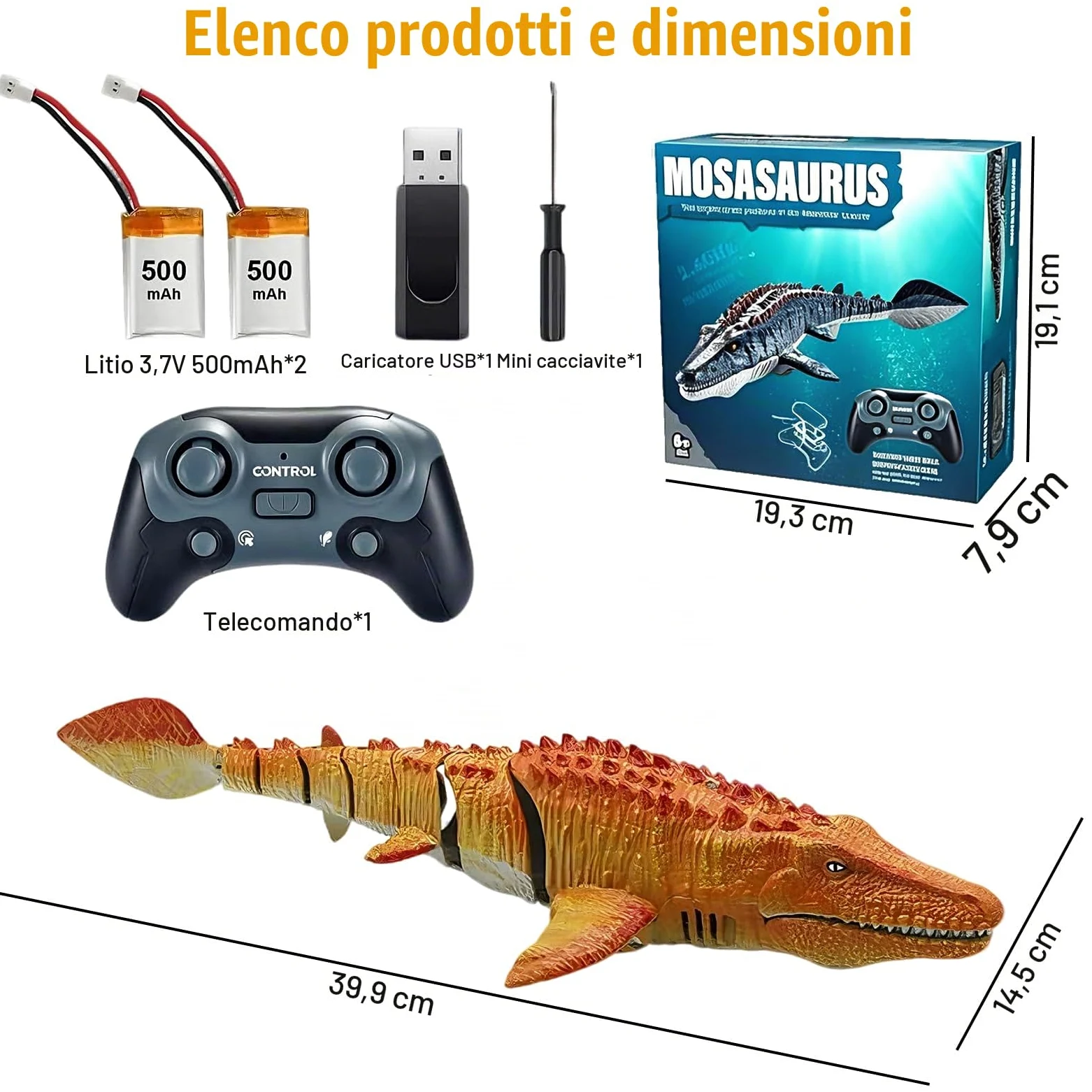 Telecomando Mosasaurus RC Barca, 2,4 GHz Radiocomandata Squali Barca | Piscine e Laghi Giocattolo Elettrico a Forma Dinosauro, Spruzzare Acqua, 2 Batterie, Regalo per Ragazzi e Ragazze (Giallo)