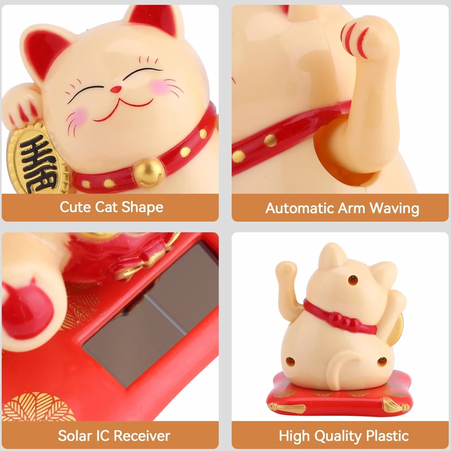 Maneki Neko Statua Gatto Giapponese Solare Braccio Ondeaggiante per Decorazione Auto Casa Giallo