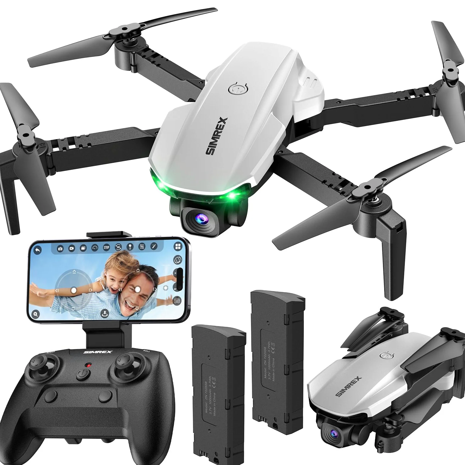 SIMREX Drone con fotocamera 1080P per bambini e adulti (bianco)
