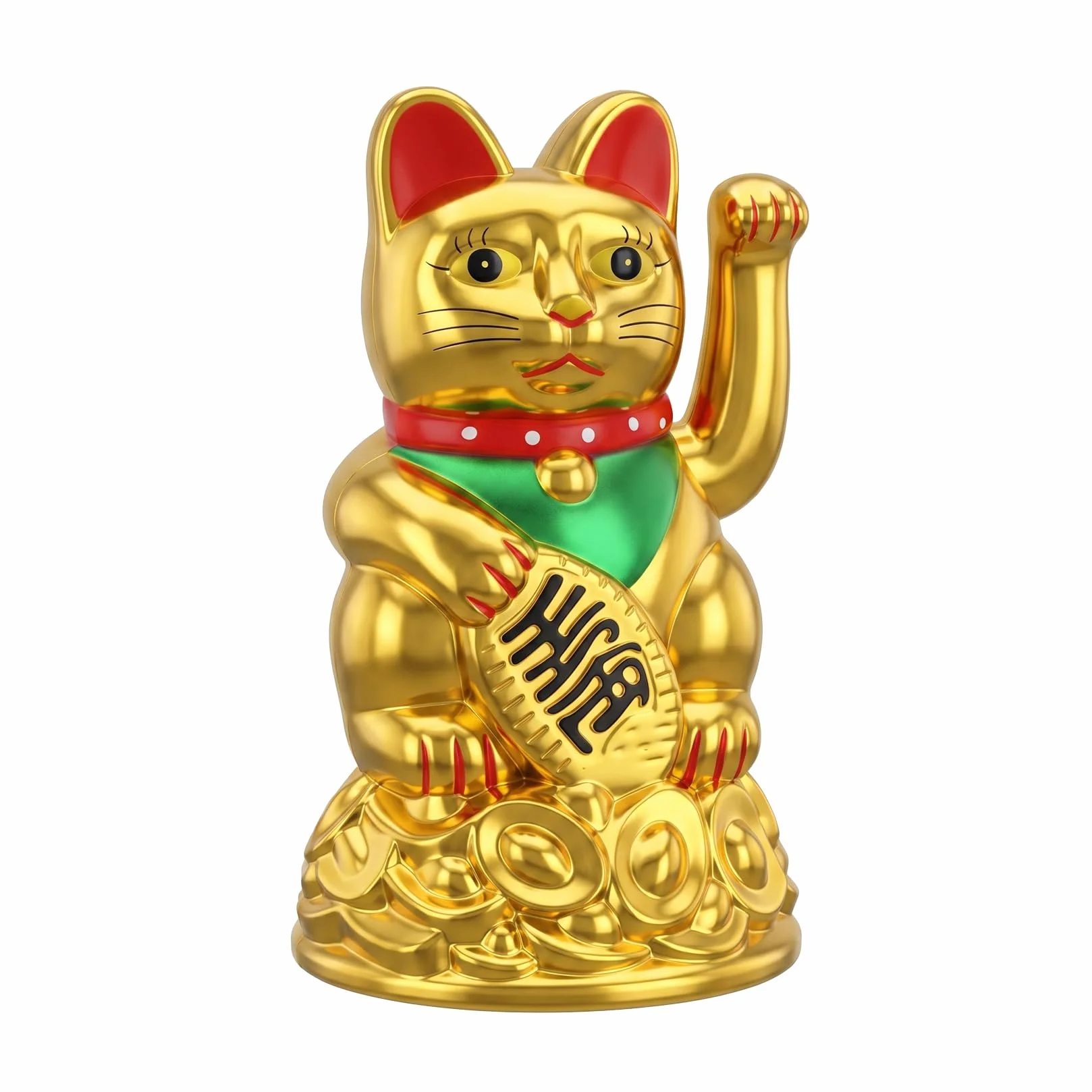 Starlet24 - Gatto portafortuna “Maneki Neko” con zampina che si muove, per feng shui, Plastica, gold, 11 cm